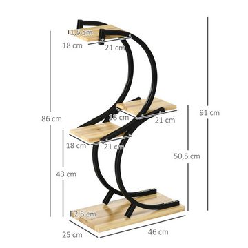 Outsunny Pflanzentreppe Pflanzenständer mit 4 Regalen (Pflanzenregal, 1 St., Blumenständer), für Garten, Balkon, Natur+Schwarz