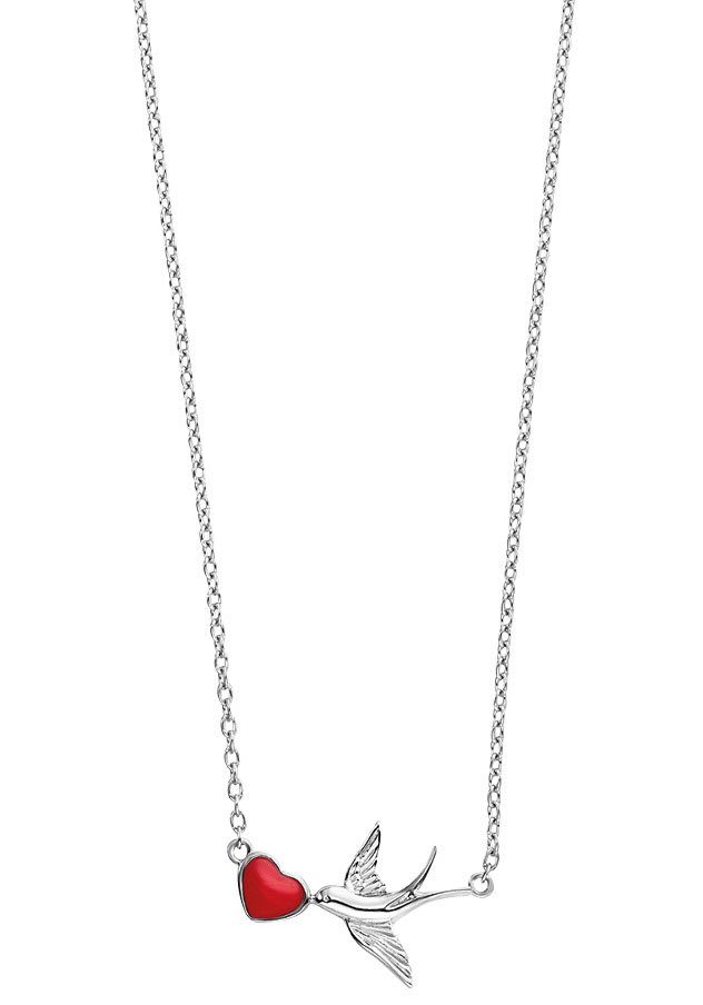 Herzengel Kette mit Anhänger Herz und Schwalbe, HEN-REDHEART, mit Emaille