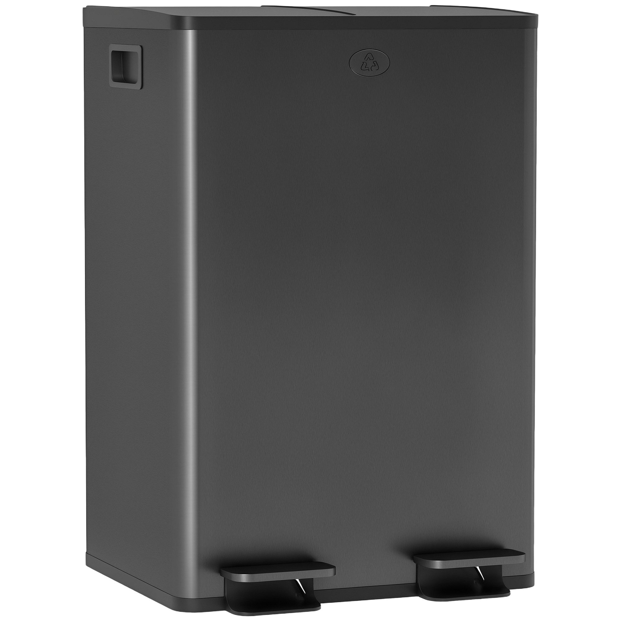 HOMCOM Mülltrennsystem Abfalleimer aus Edelstahl, 2x28 l, Soft-Close, Pedal, Deofach