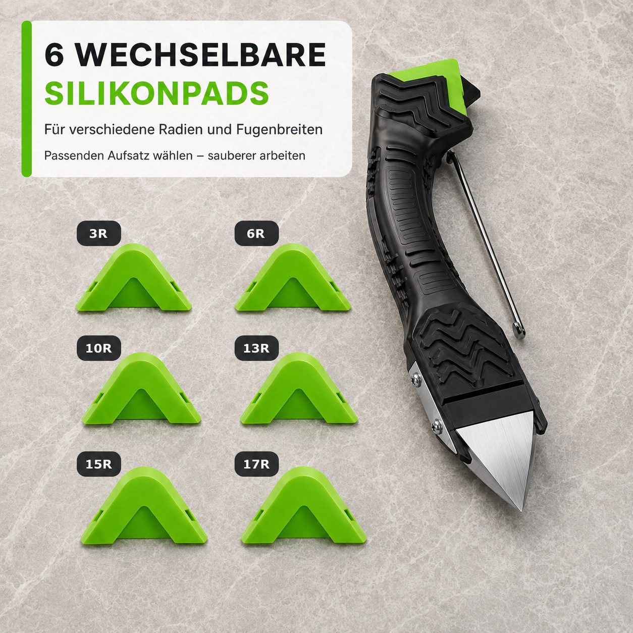 Luckice Multitool 5‑in‑1 Silikonentferner‑Set – Fugenwerkzeug aus Edelstahl, (Set, mit 6 austauschbaren Silikonpads, Schaber und Dichtstoffwerkzeug), Praktische – Bild 3 von 5