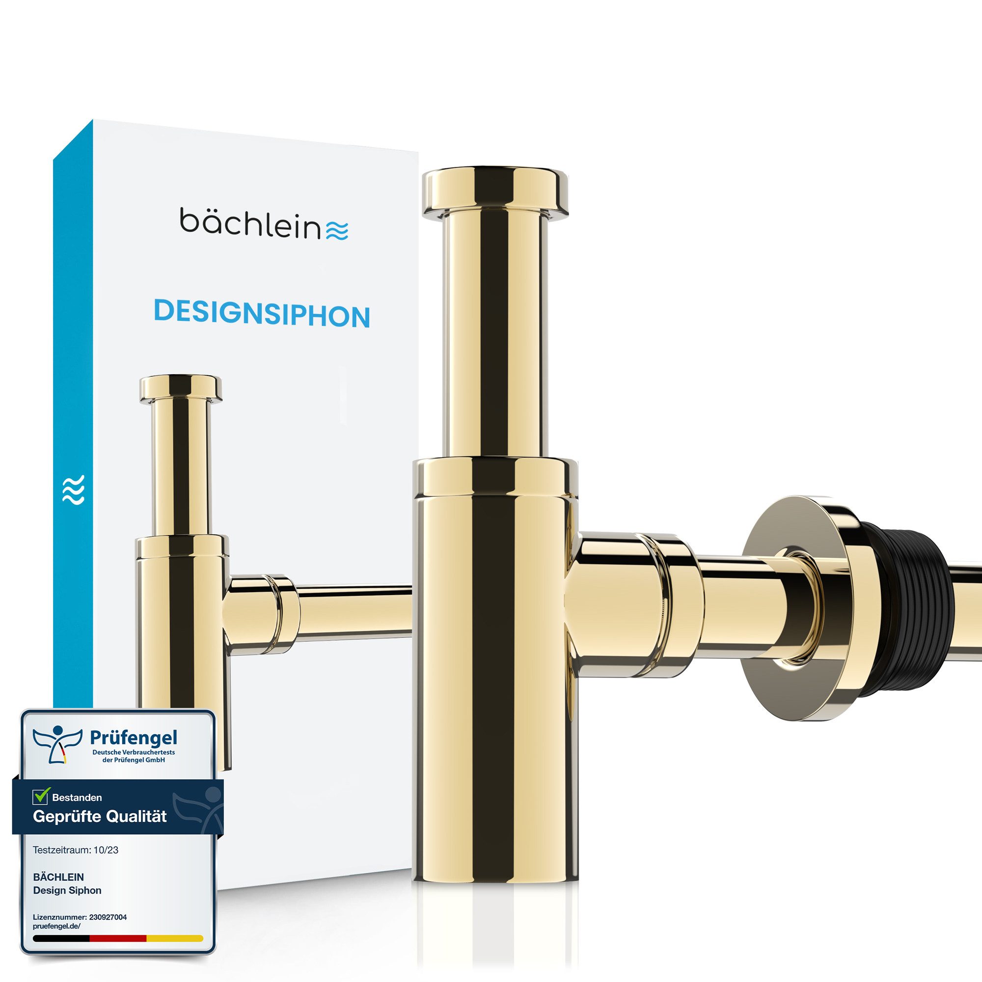 Bächlein Siphon Eleganter Waschbeckenablauf, (Hochwertiger Waschbeckensiphon, Goldfarben), Innovative Reinigungsöffnung, Universell einsetzbar
