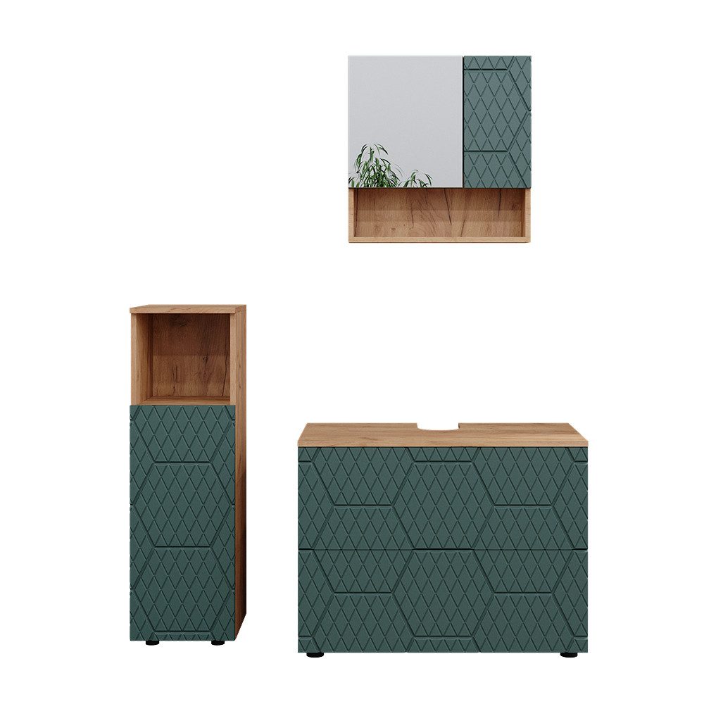 Vicco Badmöbel-Set Irma, Goldkraft Eiche/Grün, 3 günstig online kaufen