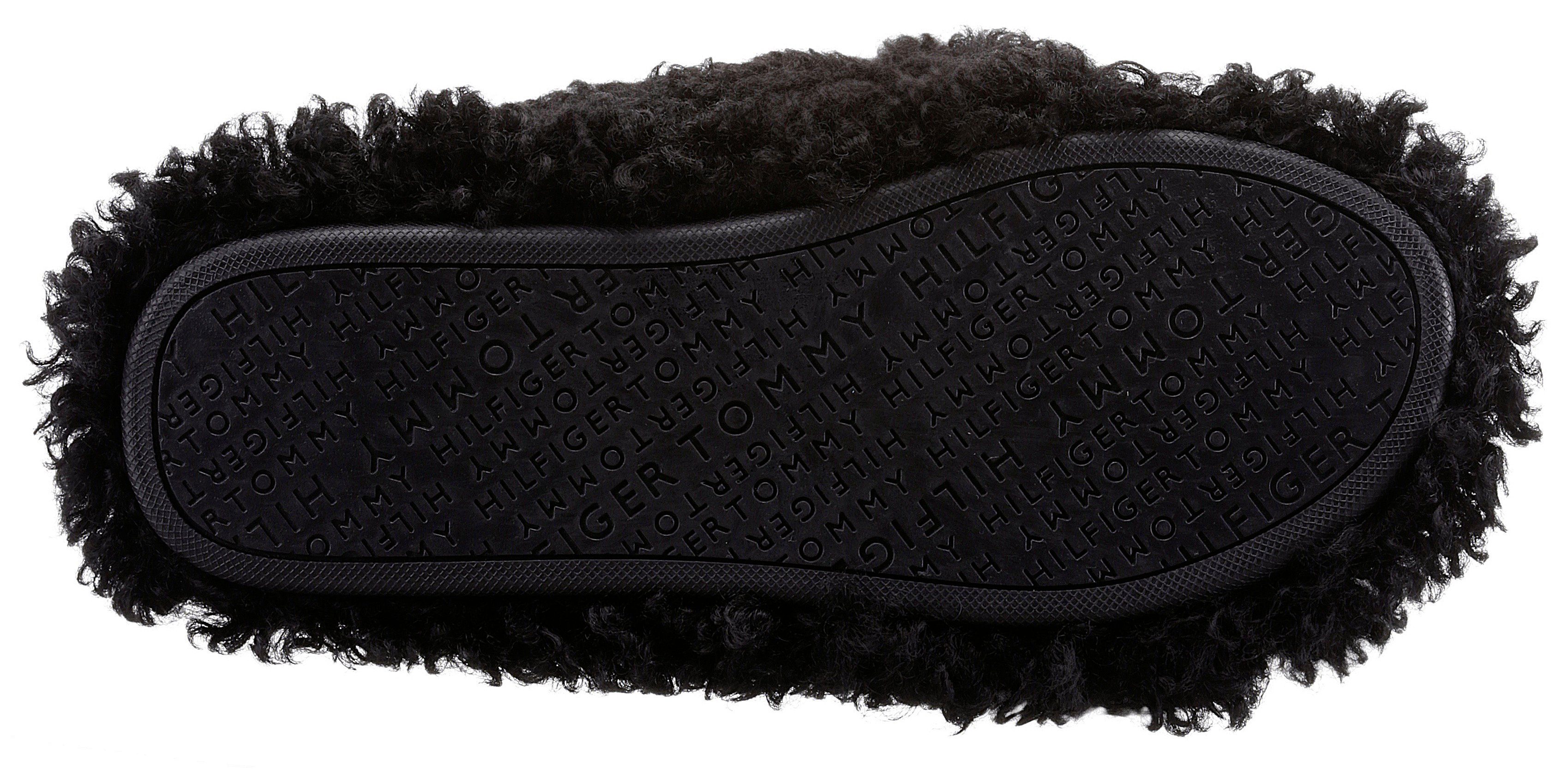 STRAPS Hilfiger FUR Tommy schwarz flauschiger HOME Pantoffel Bandage mit SHERPA SLIPPERS