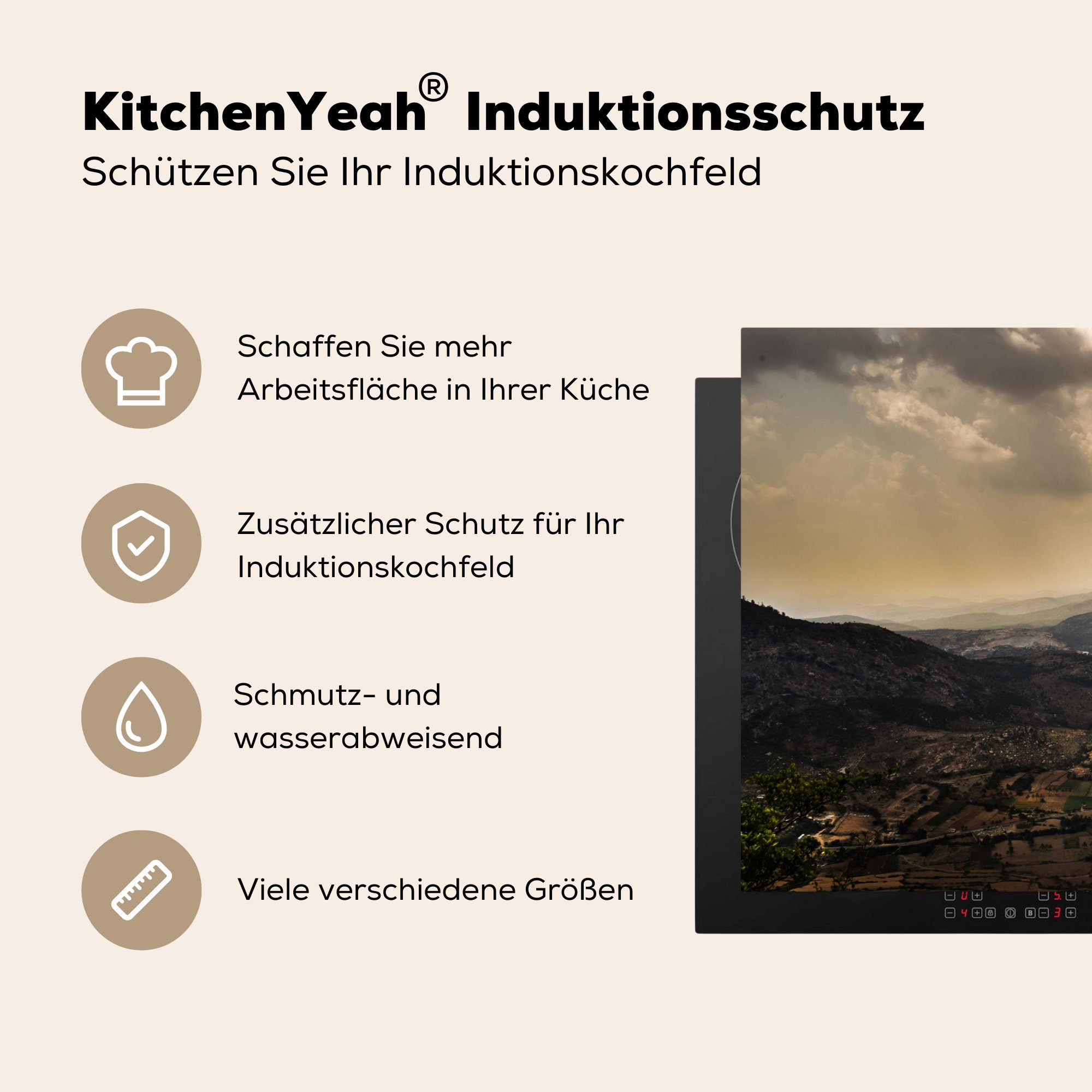 MuchoWow Herdblende-/Abdeckplatte Indien - Berg Sonne, die Schutz (1 81x52 tlg), Induktionskochfeld küche, Vinyl, cm, für Ceranfeldabdeckung 