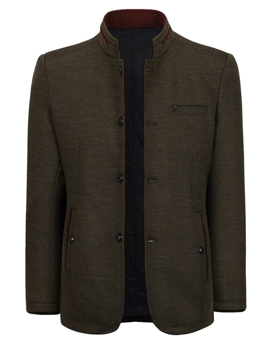 Allthemen Kurzmantel Herren Manteljacke mit Stehkragen Wollmantel Winter Business Jacke