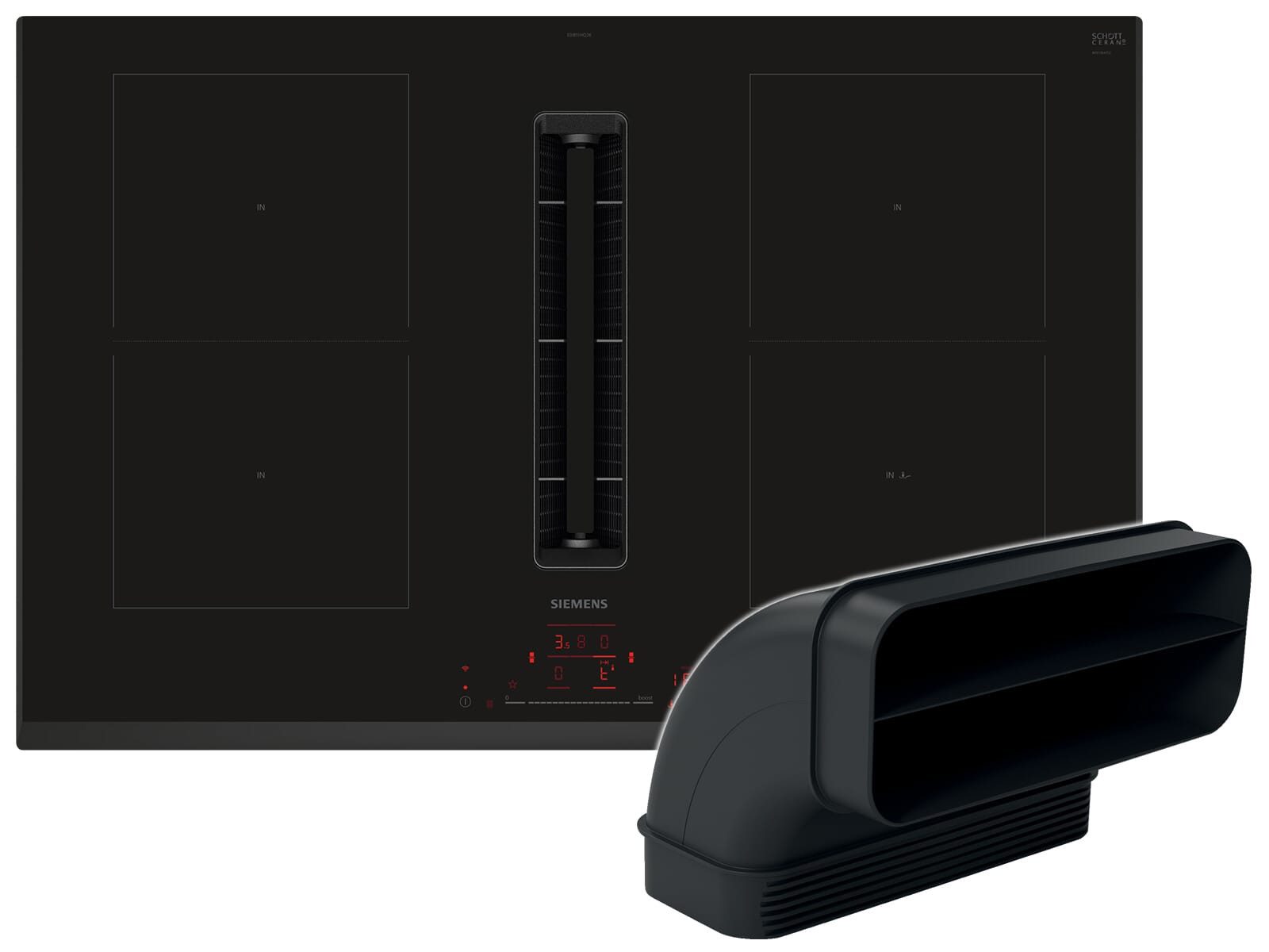 SIEMENS Kochfeld mit Dunstabzug ED851HGA7, Powerboost-Funktion, Timer, TouchControl-Bedienung