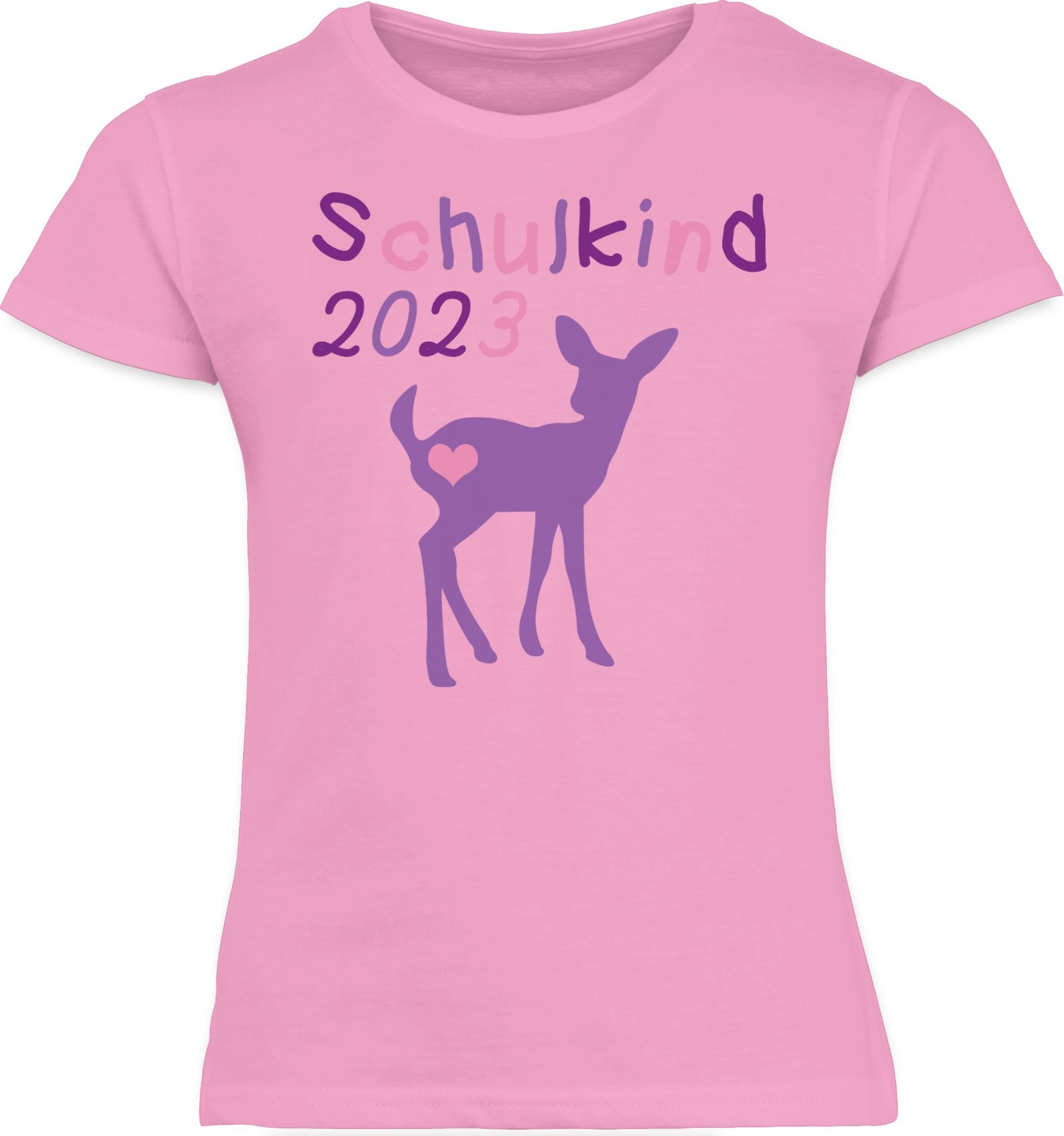 Reh Schulkind Lila Mädchen Rosa T-Shirt 2023 Kitz Shirtracer Einschulung 1