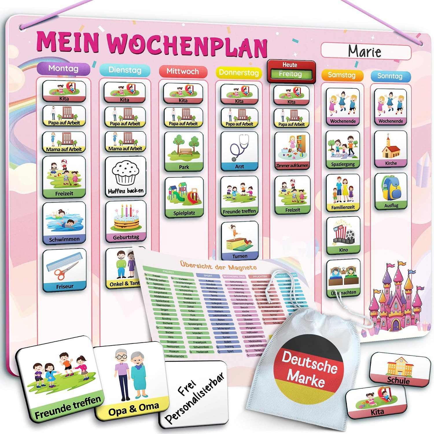 Likarto Magnettafel LIKARTO Wochenplaner Kinder Magnettafel Pink