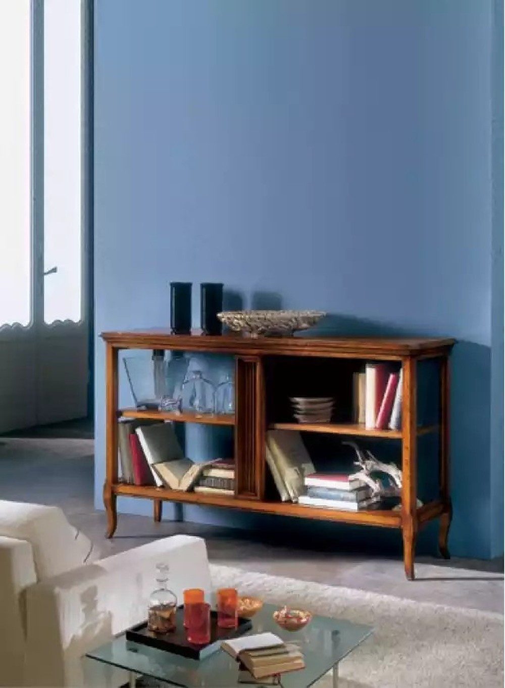 JVmoebel Bücherregal Vitrinenschrank aus Massivholz im Art déco-Design, warmes Braun, 1-tlg., Made in Europa