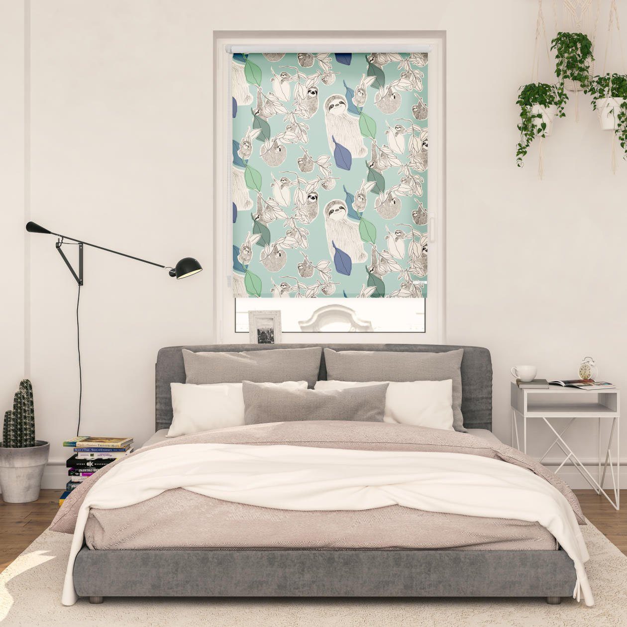 Seitenzugrollo Rollo Klemmfix, ohne Bohren, Verdunkelung, Sloths on turquoise - Grün, LICHTBLICK ORIGINAL, verdunkelnd, freihängend, Klemmfix