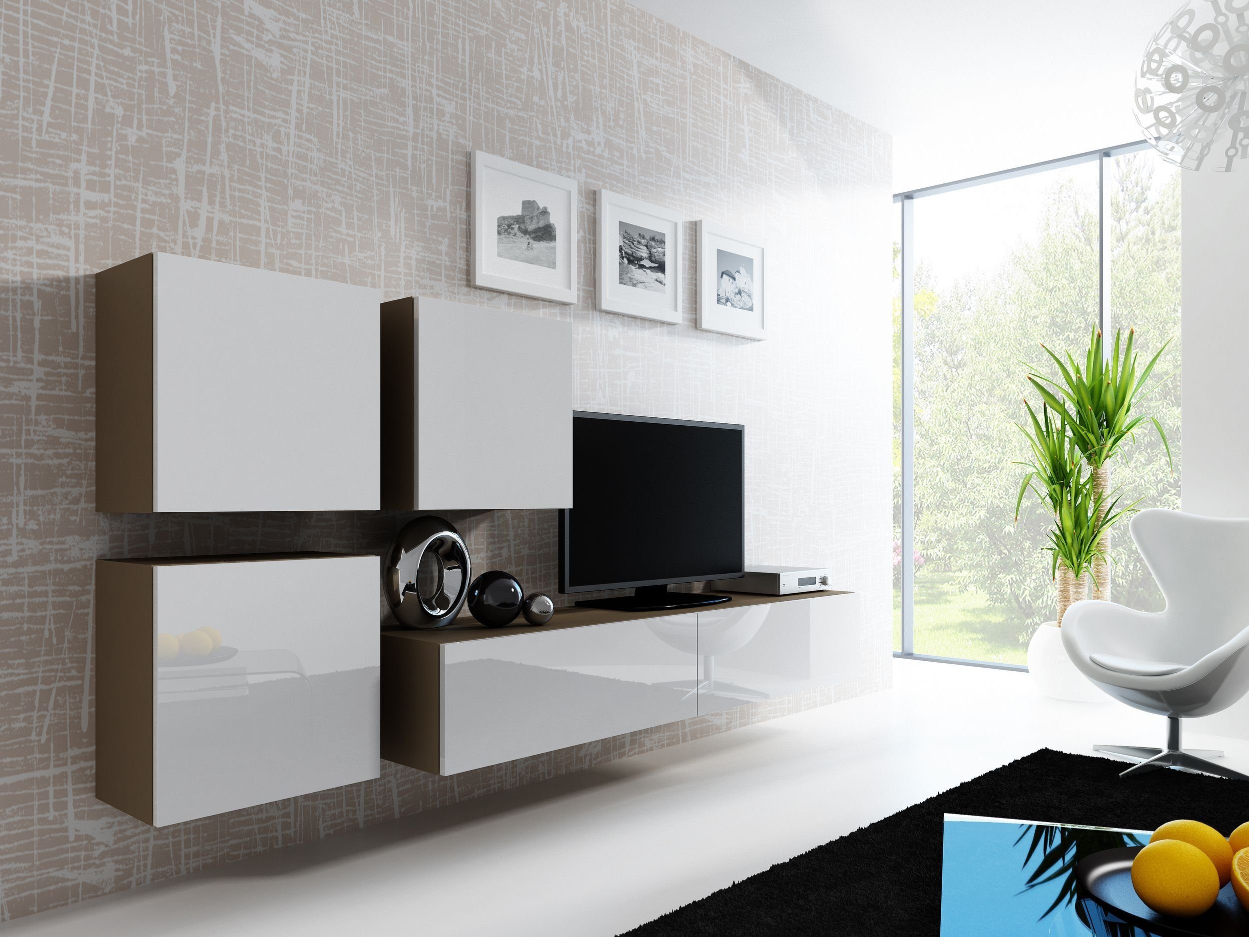 99rooms Wohnwand Vago XXIII Quadrat, (Set (4-St), Wohnmöbel, Wohnzimmer-Set), Hochglanzfronten, mit Push-to-Open, Modern Design