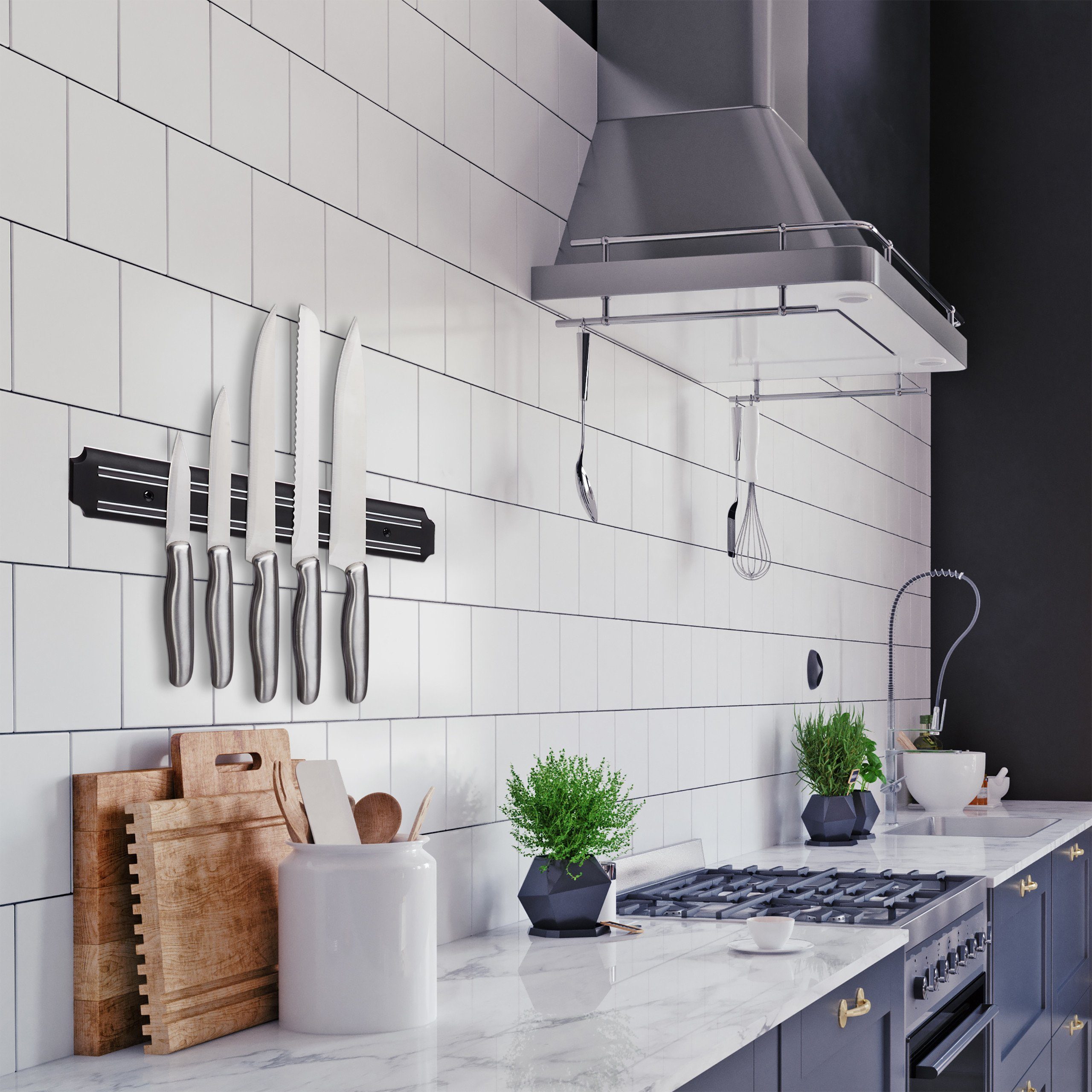 relaxdays Wand-Magnet Messer-Leiste 2 x Magnetleiste schwarz