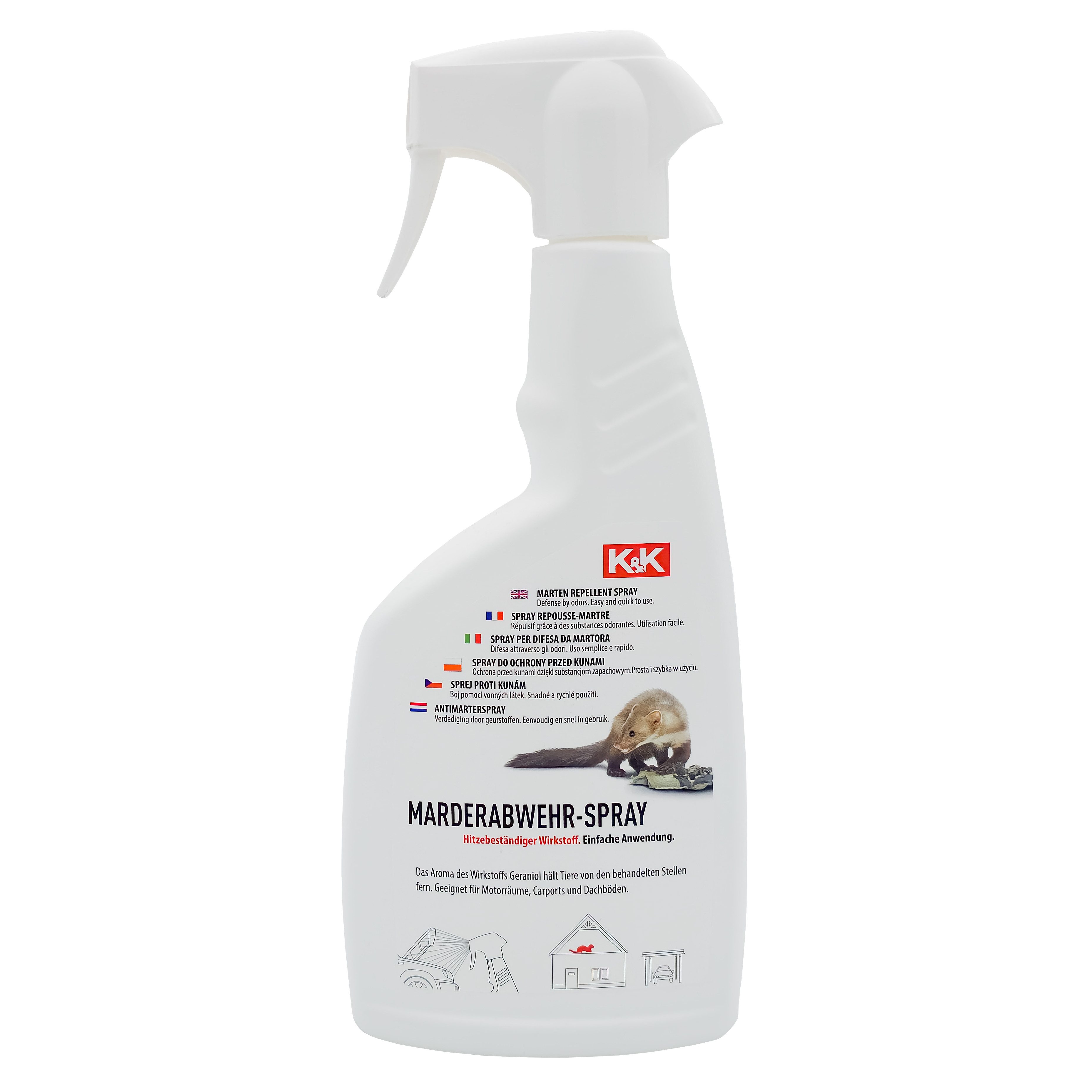 K&K MARDERSCHUTZ Marderspray Marder Abwehr Spray, 500 ml, Sprühflasche, zuverlässiger Wirkstoff zur Abwehr von Mardern