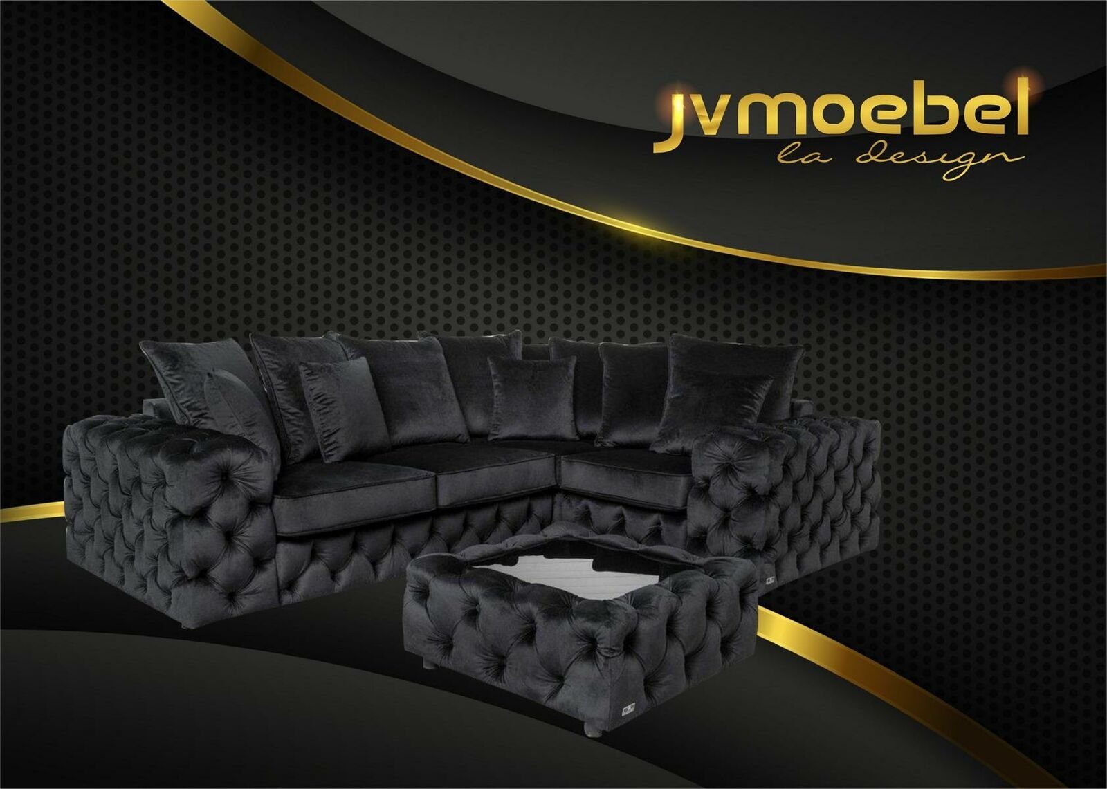 JVmoebel Wohnzimmer-Set, Ecksofa Sofa Couch Polster Eckgarnitur L Form Couchtisch Textil Wohnlandschaft Schwarz