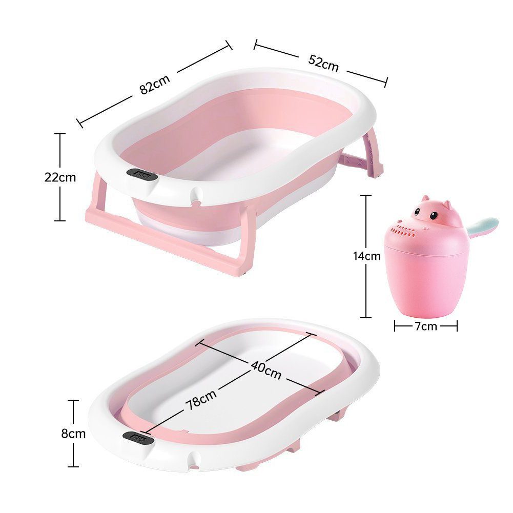 SEHAUSEU Babybadewanne Babywanne groß Badewanne faltbar mit Thermometer, Haarwaschbecher, mit verstellbarem Kissen–Matratze