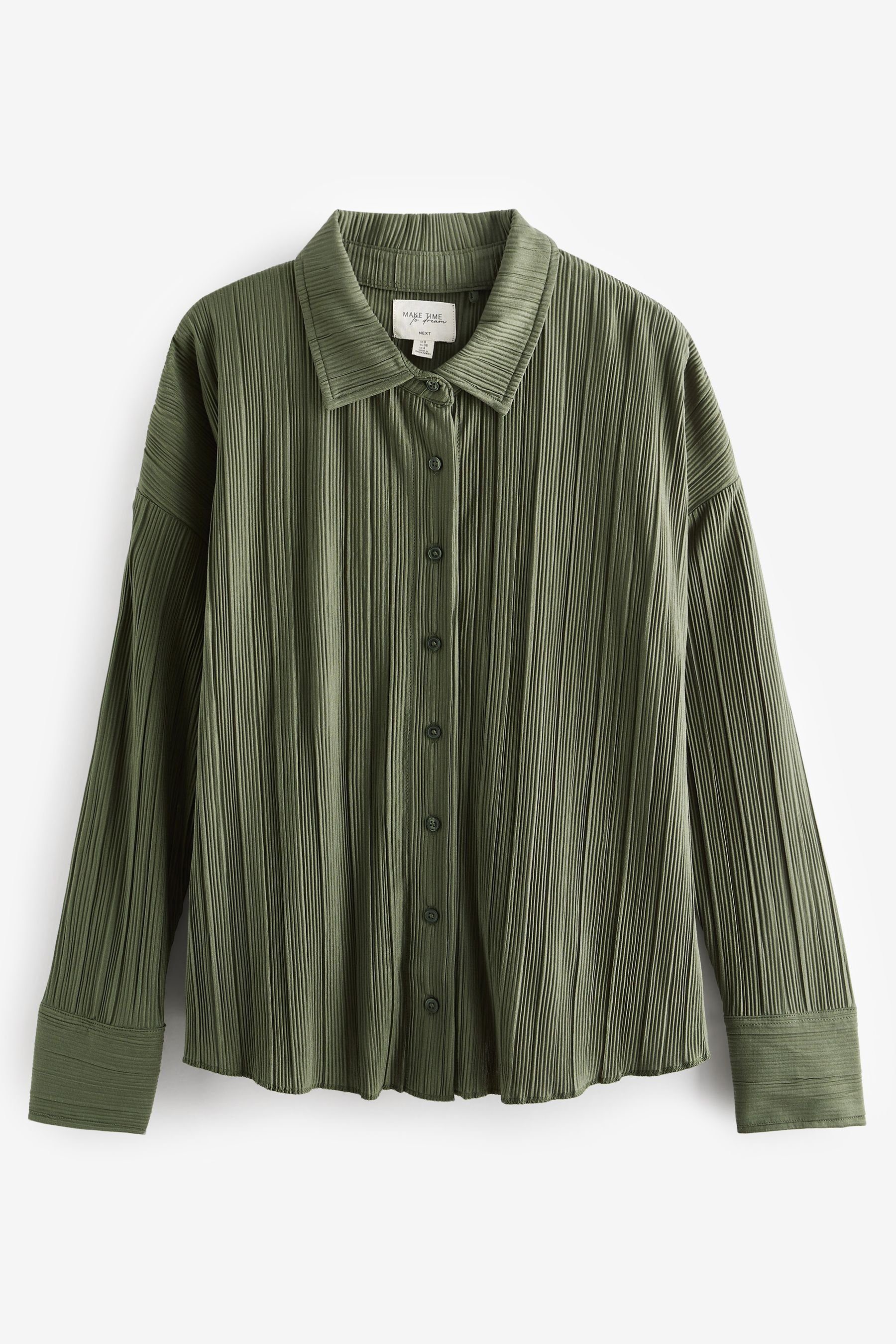 Pyjama (2 und mit Next Plisséfalten Khaki Schlafanzug tlg) Knopfleiste Green
