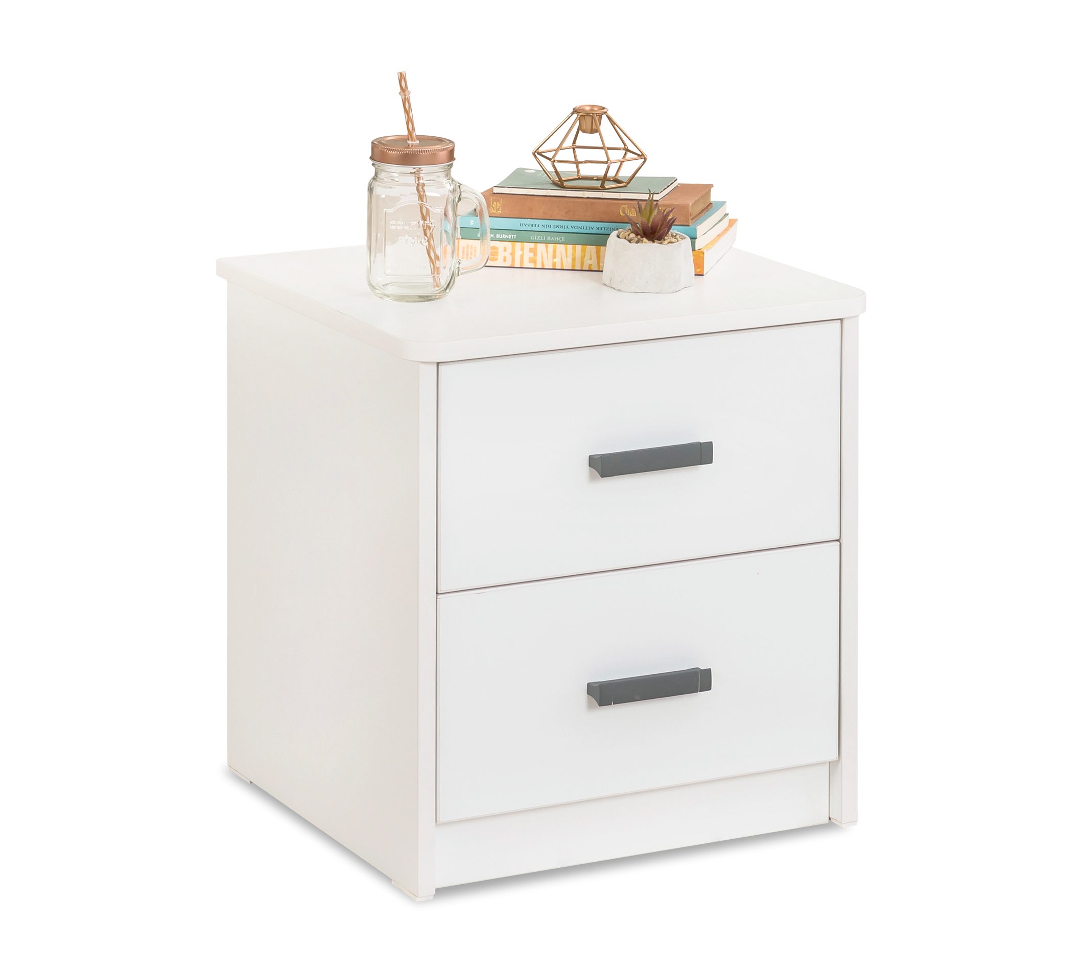 Nachtkommode WHITE Nachttisch mit 2 Schubladen