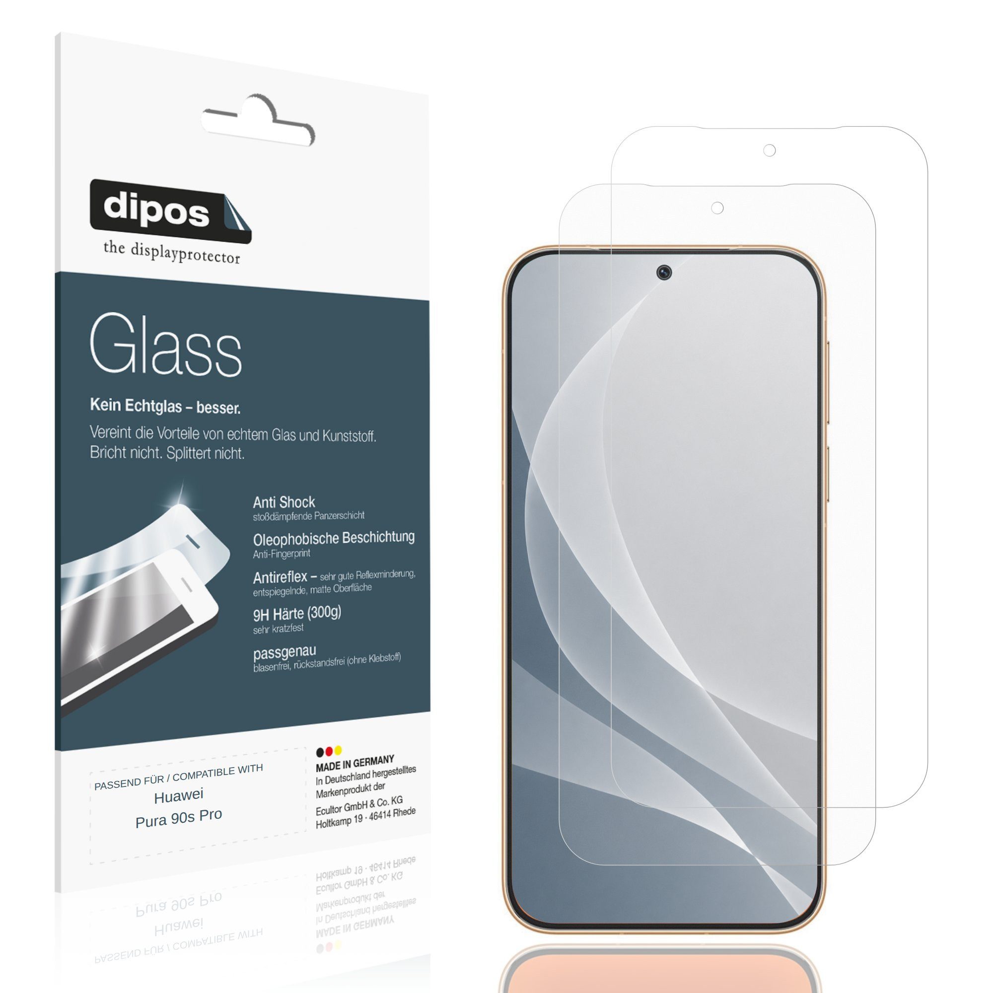 dipos Displayschutzfolie Schutzfolie für Huawei Pura 90s Pro, 2 Stück, Displayschutz Schutz Folie Made in Germany