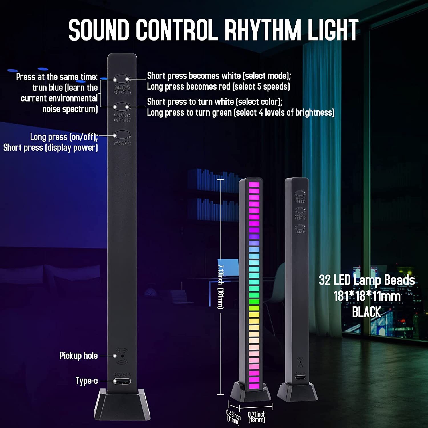 Lade für Stücke Lichtleiste gelten Light, USB Studio, Stripe LED Rhythm Auto, Büro, 10 Konzerte 7Magic Spiel 32-flammig,