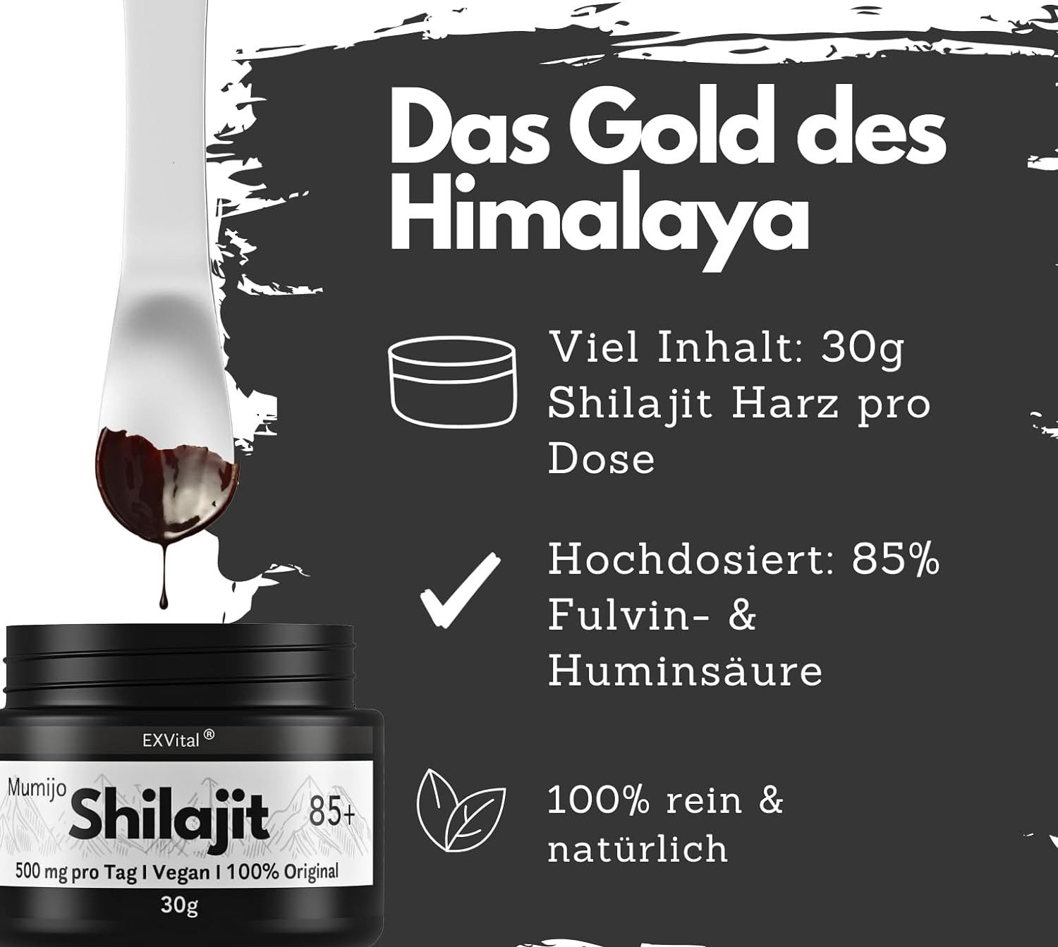 Mumijo Shilajit 85+ Harz, mit Fulvin- & Huminsäure, Original Himalaya Harz, 30 g