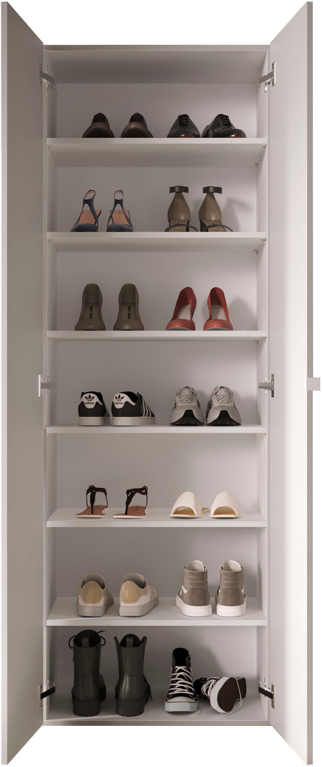 OTTO home Schuhschrank SMILE Breite 63 cm, Höhe 184 cm, Schuhregal mit 7 Ebenen, Schuhkommode in Weiss Hochglanz Lack