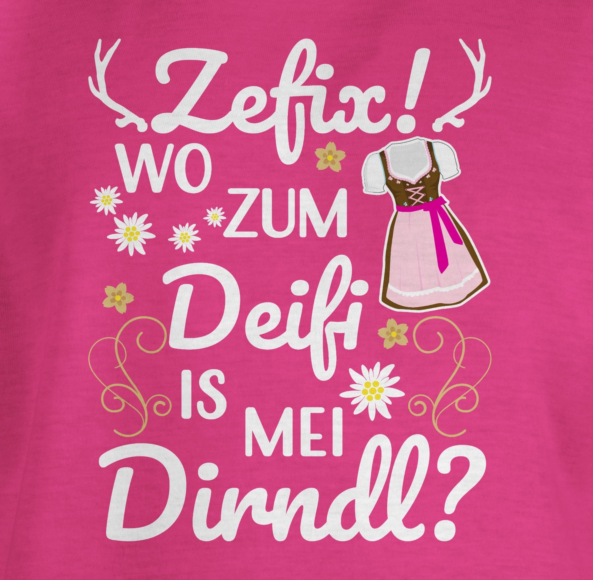 Shirtracer T-Shirt Wo zum Deifi Kinder für Outfit Mode Fuchsia Dirndl is mei 1 Oktoberfest