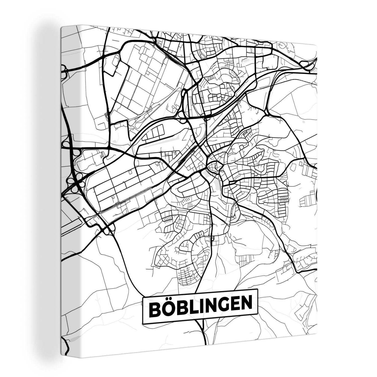 OneMillionCanvasses® Leinwandbild Böblingen - Karte - Stadtplan, (1 St), Leinwand Bilder für Wohnzimmer Schlafzimmer