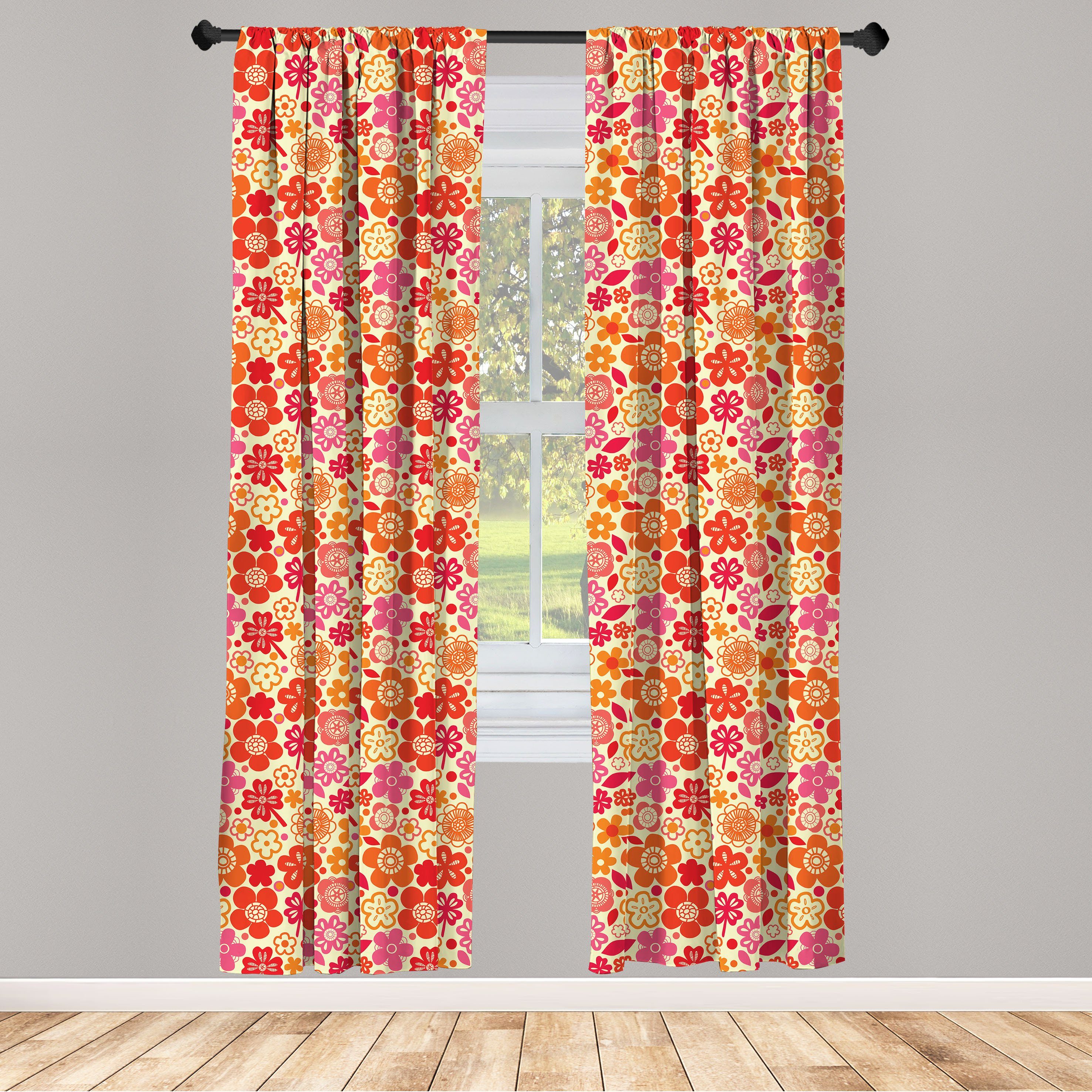 Gardine Vorhang für Wohnzimmer Schlafzimmer Dekor, Abakuhaus, Microfaser, Blumen Grafische Blüten und Blätter