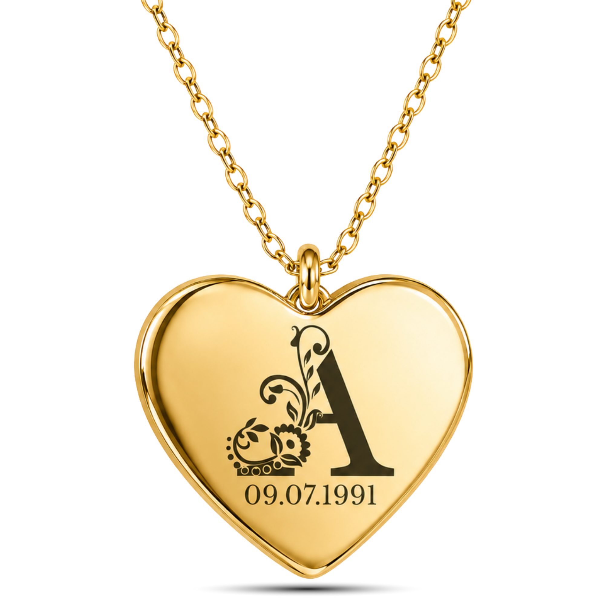 BS Schmuckdesign Kette mit Anhänger mit Gravur Personalisierte Halskette Damen Namenskette Herz Initiale (persönliche Gravur), inkl. Geschenkbox
