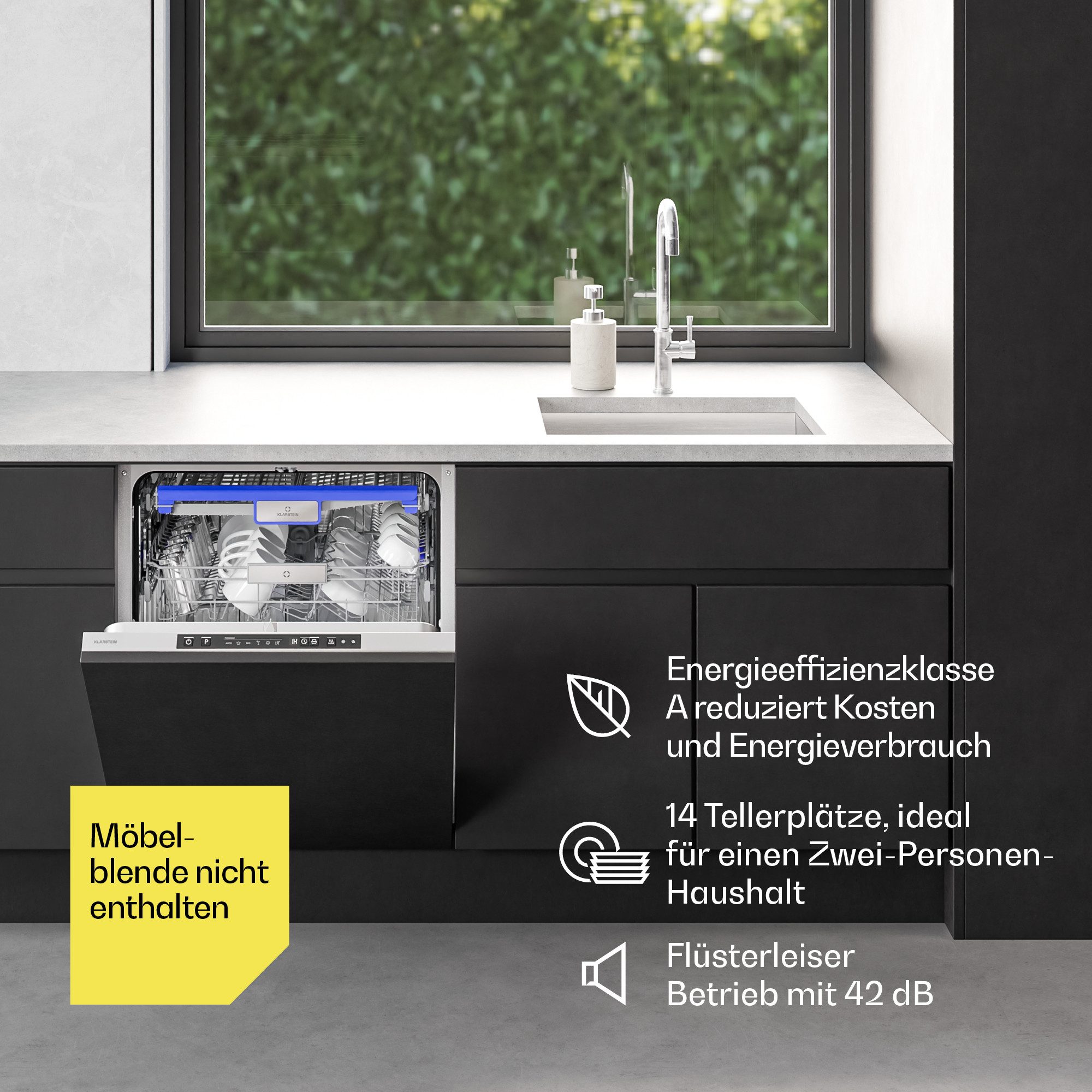 Klarstein Standgeschirrspüler Velaire Geschirrspüler vollintegriert 60 cm 42 dB AquaStop 6 Programme 10047464, 6 l, Einbau-Spülmaschine Geschirrspülmaschine 60 cm leise mit ECO