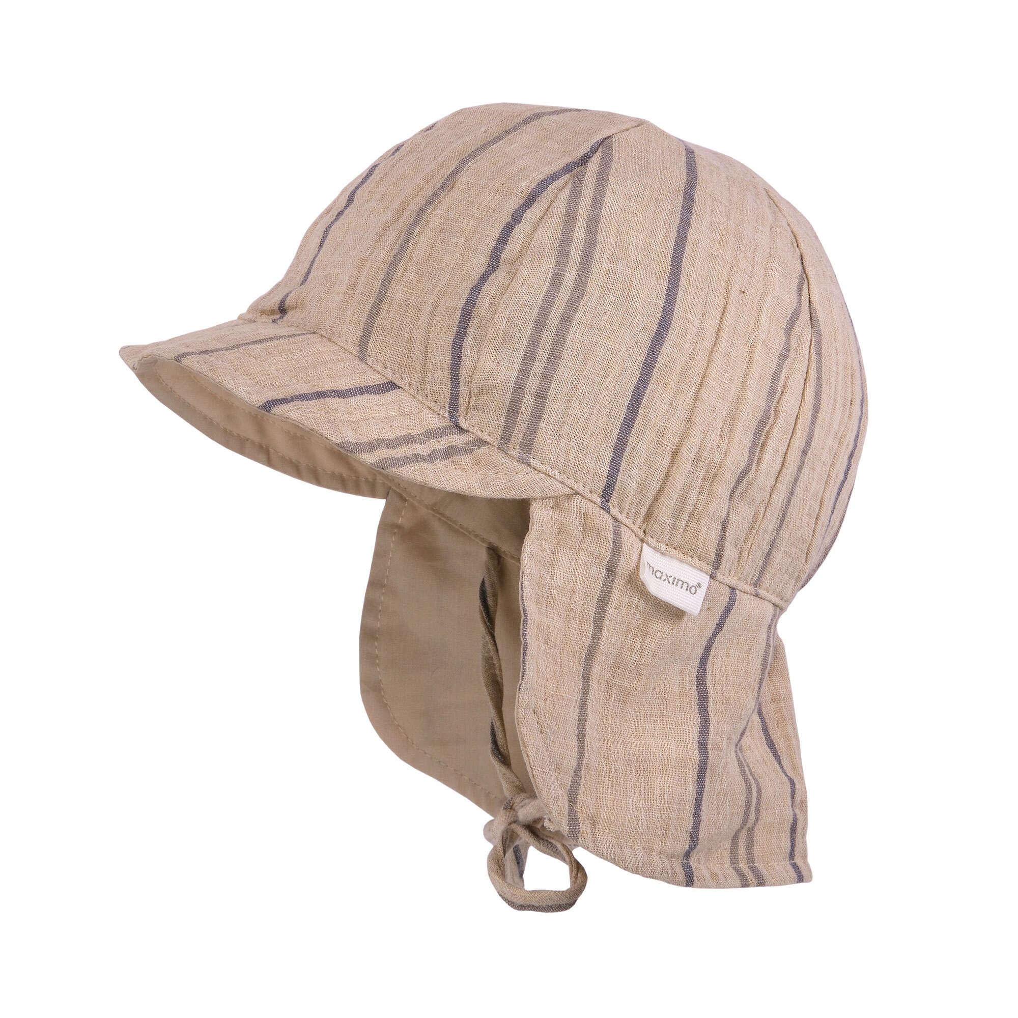 MAXIMO Schirmmütze GOTS MINI-Schildmütze,Musselin Nackenschutz, Bindeband, Futter, UV (1-St) Musselin