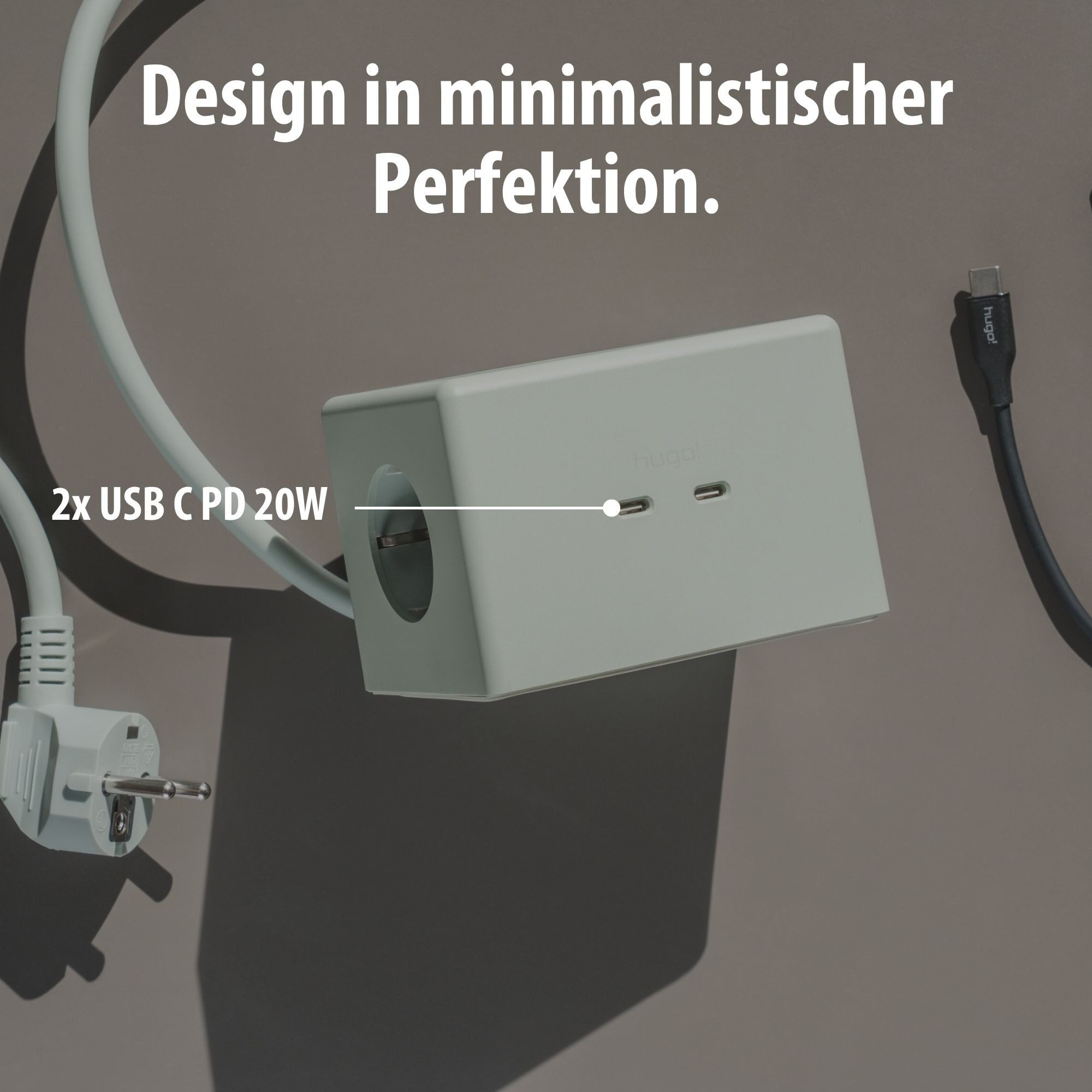Brennenstuhl hugo! ONE 2nd Gen. Steckdosenwürfel mit USB C 20W PD, Wireless Charger Steckdosenleiste 2-fach (Kabellänge 2 m) – Bild 4 von 5