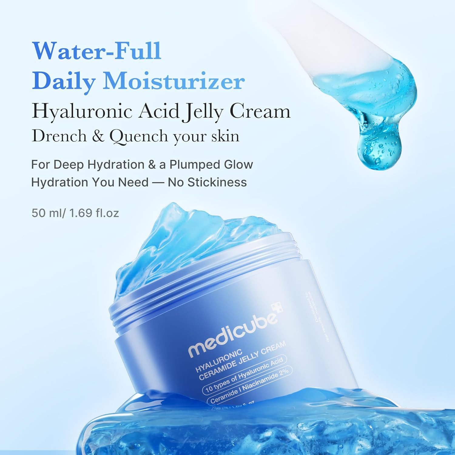 Medicube Tagescreme Hyaluronic Ceramide Jelly Cream 50 ml, Korean Skincare K-Beauty Liefert sofort intensive Feuchtigkeit, kühlt, und stärkt die Hautbarriere