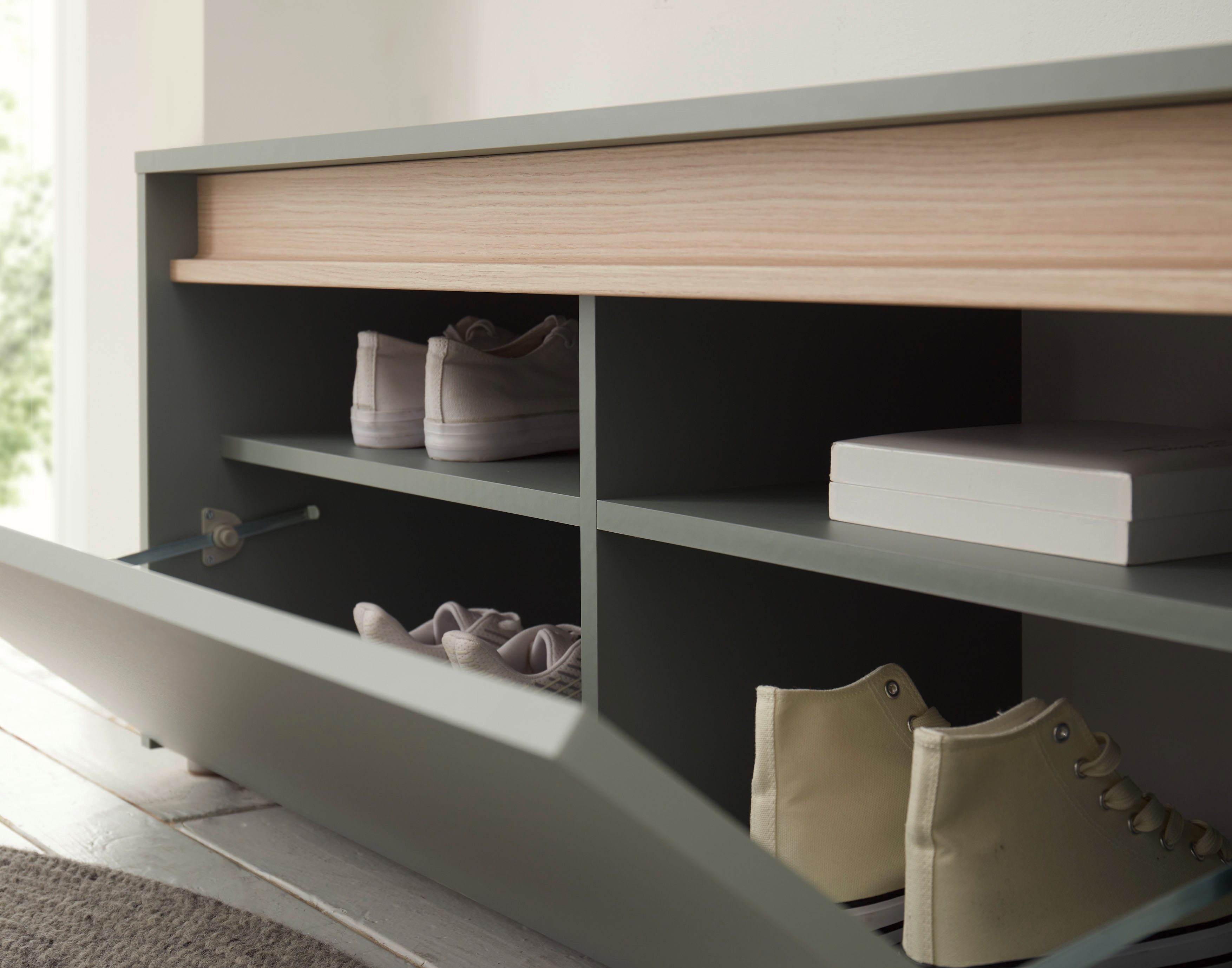 Home affaire Schuhbank GiRON/CiTY, Garderobenbank mit Klappe, Sitzbank in vier Farben, viel Stauraum, Platz für ca. 8 Paar Schuhe, 100 cm breit – Bild 5 von 5