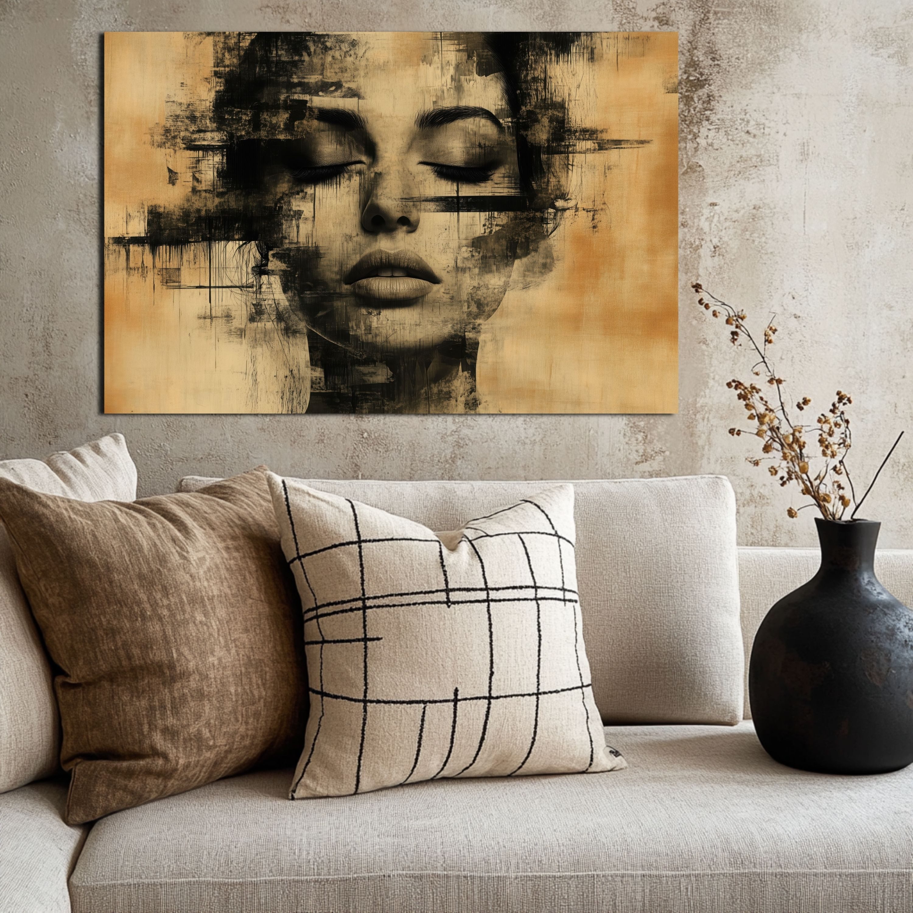 DARO Design Leinwandbild Modern Abstrakt Wandbilder XXL Wandbild Wand Deko Leinwand Bilder, (Frau Abstrakt - Bild groß Wohnzimmer Schlafzimmer Küche Esszimmer Einteilig Querformat Fotodruck Leinwände Wanddeko Abstrakte Kunst Boho), 30x20cm