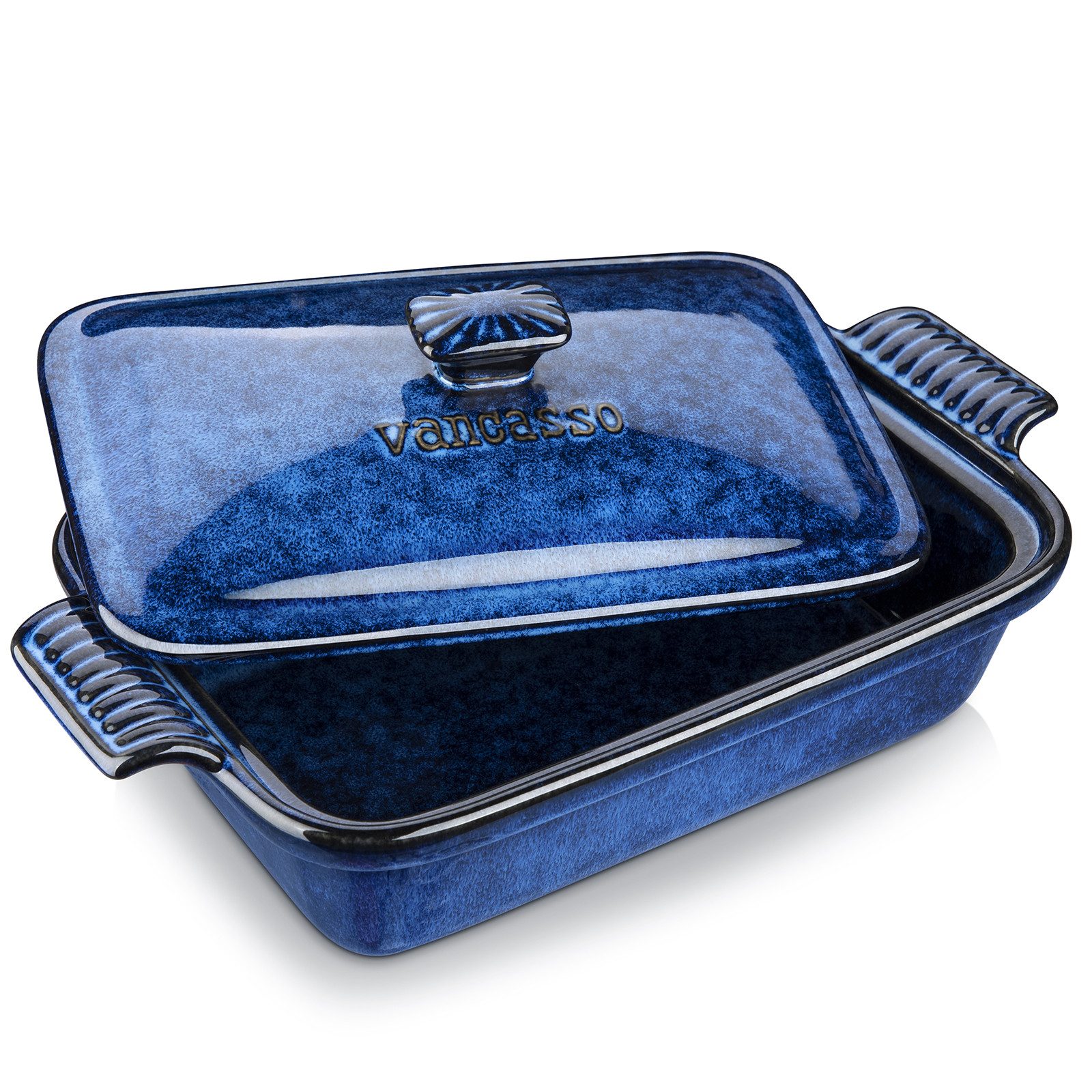 vancasso Backform 1-tlg Porzellan Backform Set mit Deckel, Ofenform, Auflaufform, Blau, (1-tlg)