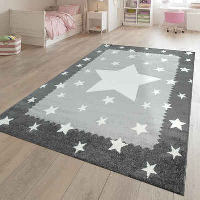 Kinderteppich Spielteppich Kinderzimmer Weiß Grau Stern Muster, TT Home, Läufer, Höhe: 16 mm