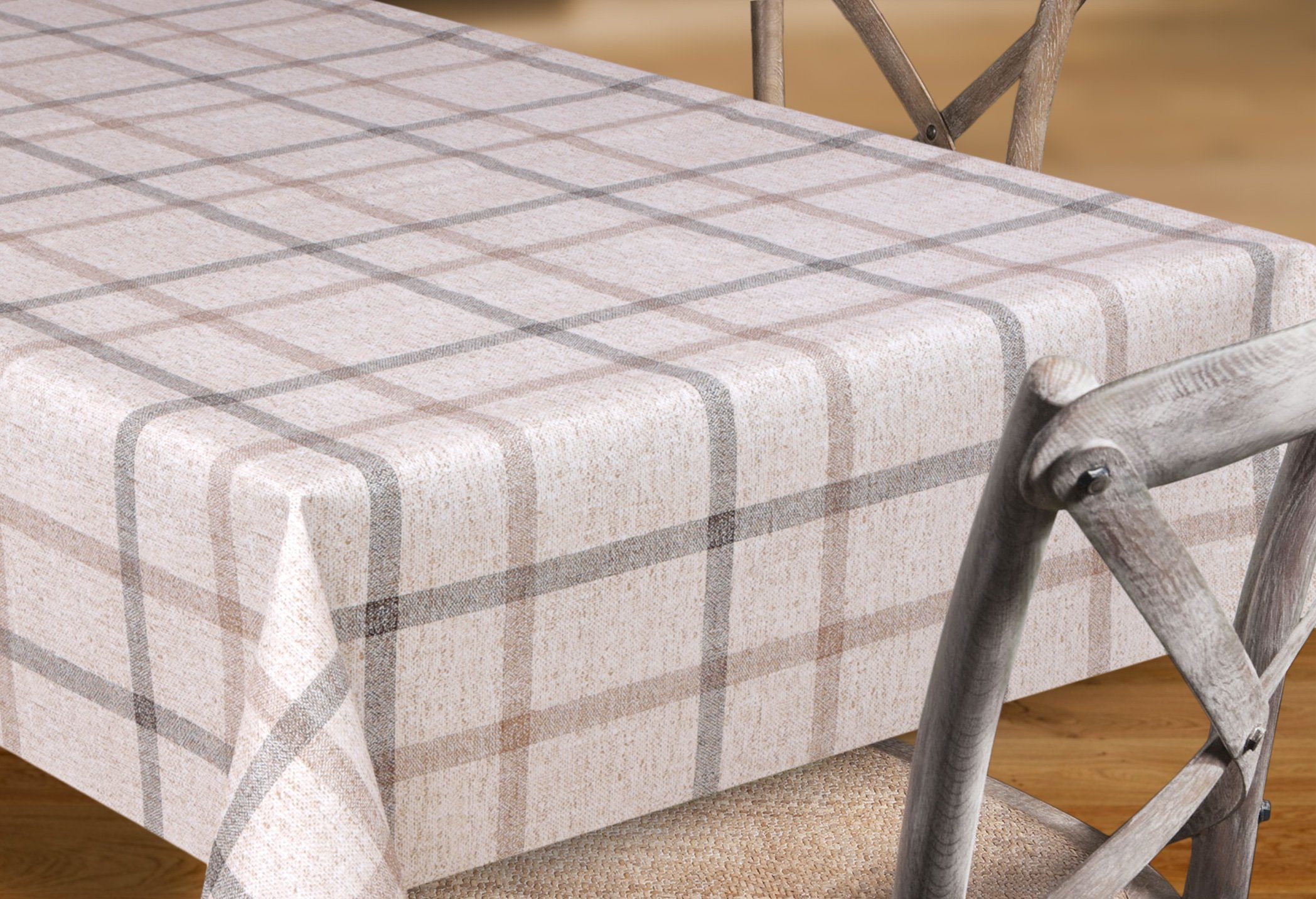 Beautex Tischdecke Wachstuchtischdecke, Leinen Karo beige, abwischbar Wachstuch Garten (1-tlg), Wasserundurchlässiger Tischschutz mit versiegelter Oberfläche