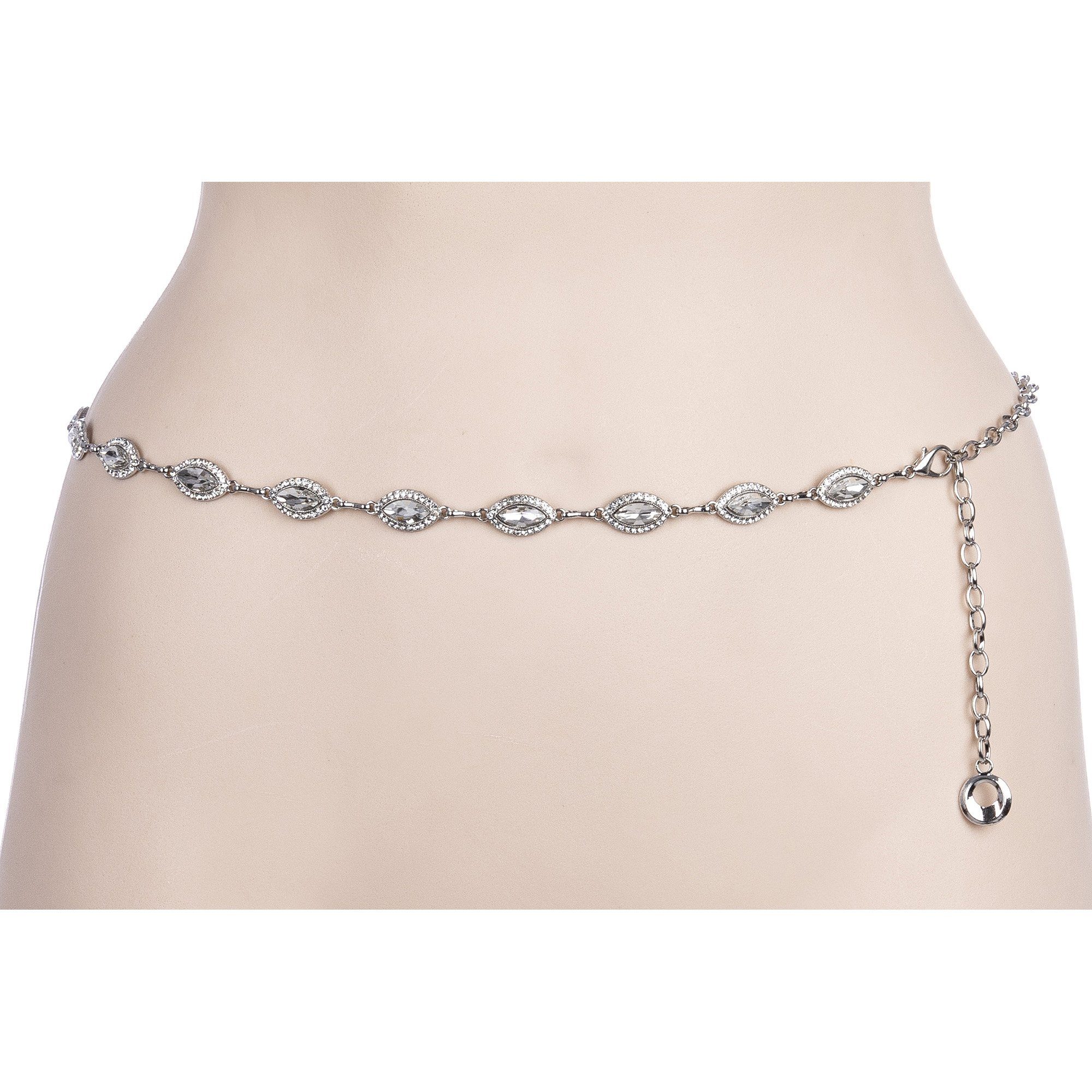 Cassandra Accessoires Kettengürtel Damen Taillenkette Silber - mit funkelnden Straßsteinen