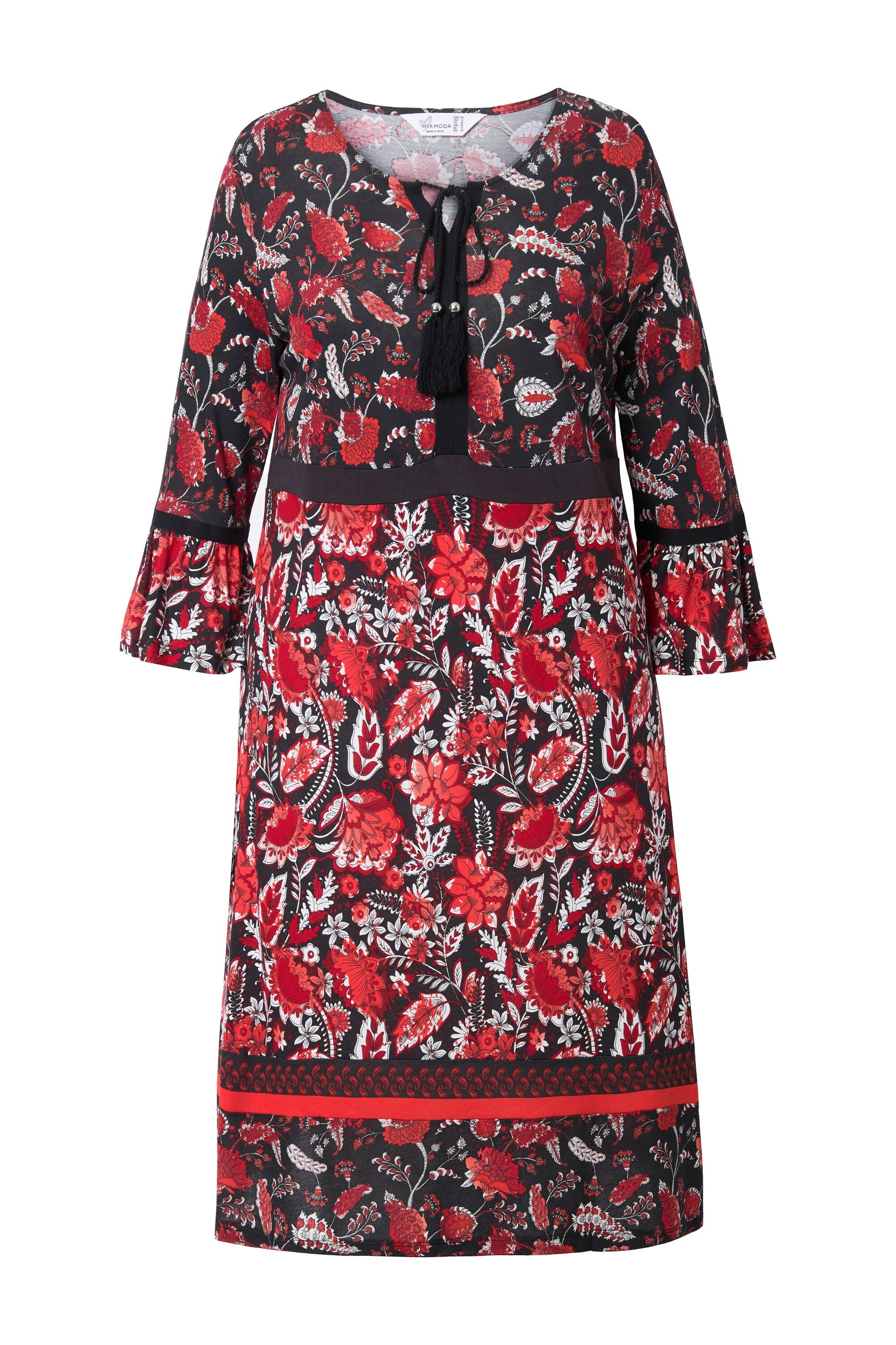 Jerseykleid Jerseykleid Musterstreifen 3/4-Ärmel mit Volant