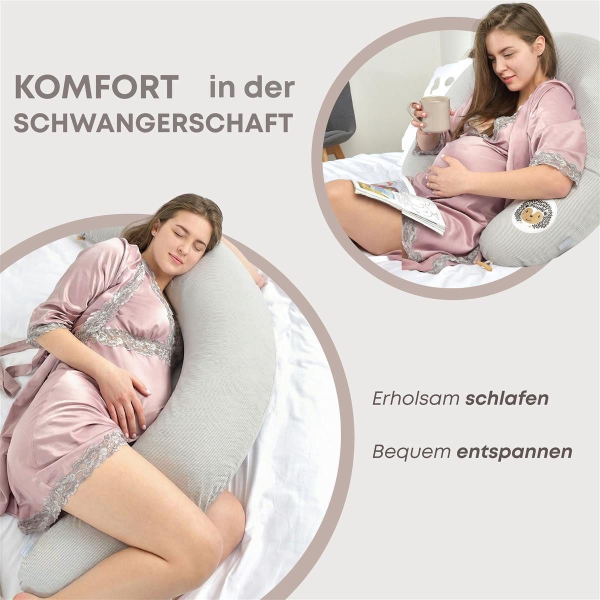 SEI Design Stillkissen Seitenschläferkissen Babynestchen mit EPS Mikroperlen, Schwangerschaftskissen mit Bezug, Schwangerschaftskissen mit Bezug, Bezug 100% Bau – Bild 3 von 5