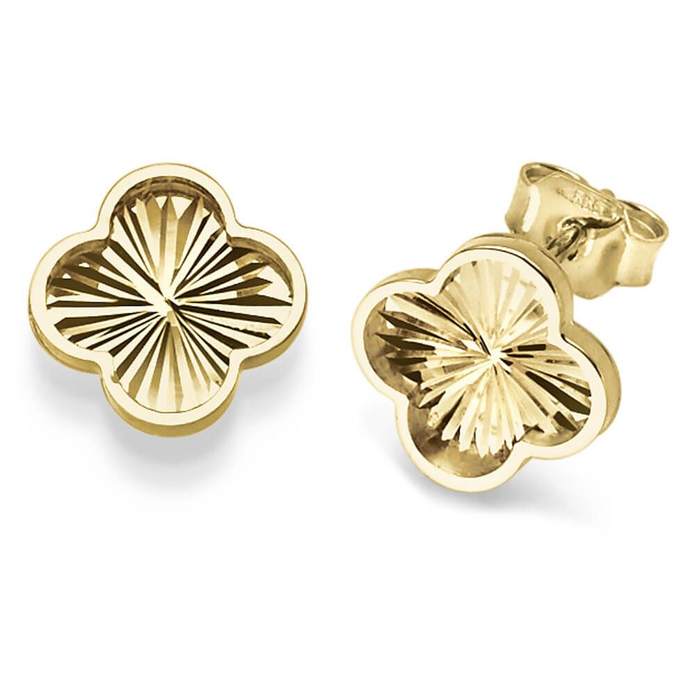 Schmuck Krone Paar Ohrstecker Paar Ohrstecker Kleeblatt Blumen 10.5mm 585 Gelbgold, Gold 585