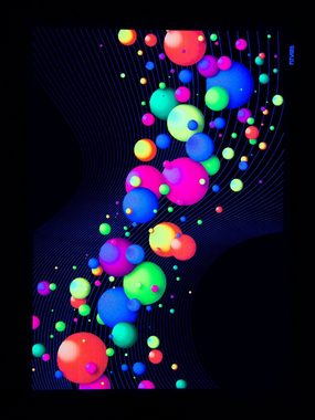PSYWORK Poster PSYWORK Schwarzlicht Stoffposter Neon "Happy Bubbles", 0,5x0,7m, UV-aktiv, leuchtet unter Schwarzlicht