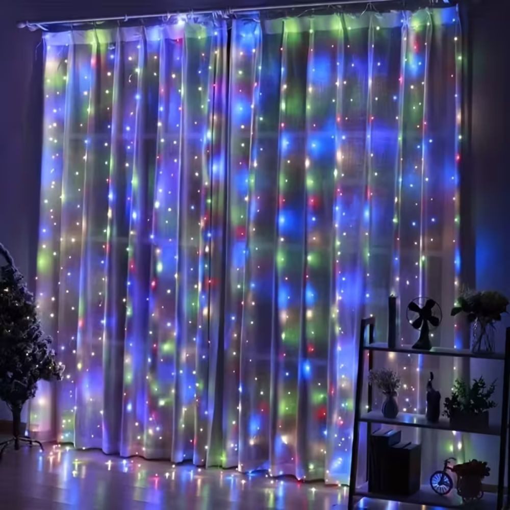 Wrischan Lichterkette Lichtervorhang mehrfarbig USB Lichterkette Vorhang Fenster 300LED, 8 Beleuchtungsmodi, Fernbedienung, USB-betrieben, langlebig – Bild 4 von 5