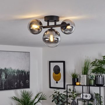 hofstein Deckenleuchte »Isorella« moderne Deckenlampe aus Metall/Glas in Schwarz/Rauchfarben, ohne Leuchtmittel, Leuchte im modernen Design mit Schirmen aus Rauchglas, 3xG9