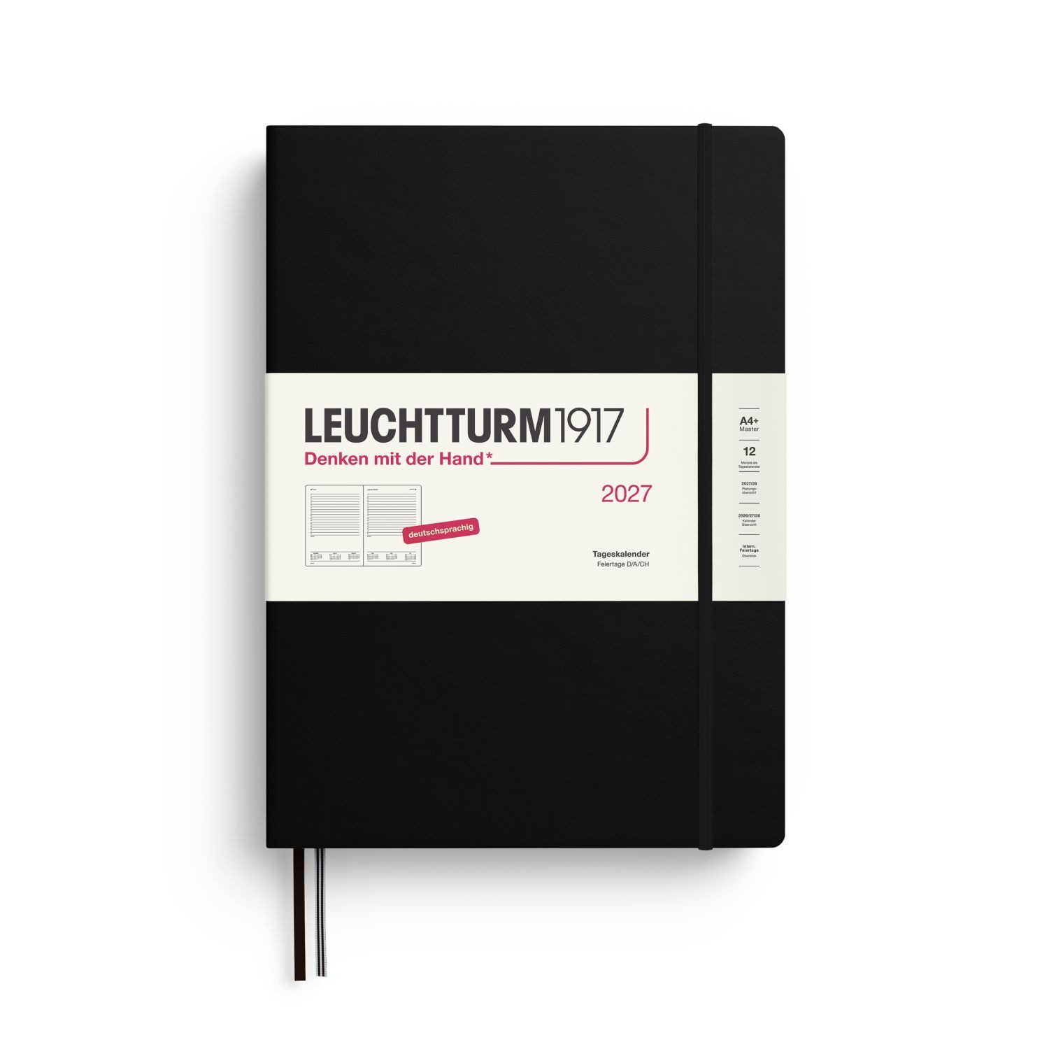 Leuchtturm1917 Taschenkalender Tageskalender 2027 Master A4+ Hardcover Schwarz
