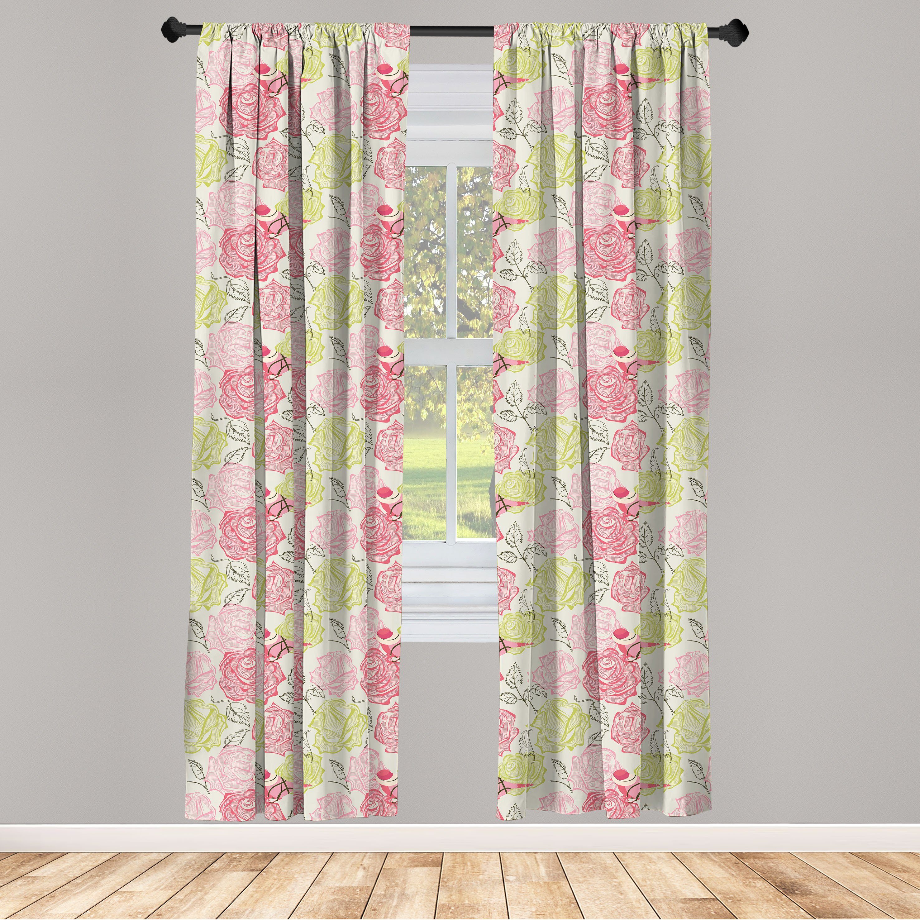 Gardine Vorhang für Wohnzimmer Schlafzimmer Dekor, Abakuhaus, Microfaser, Blumen Hockende Vögel auf Petals