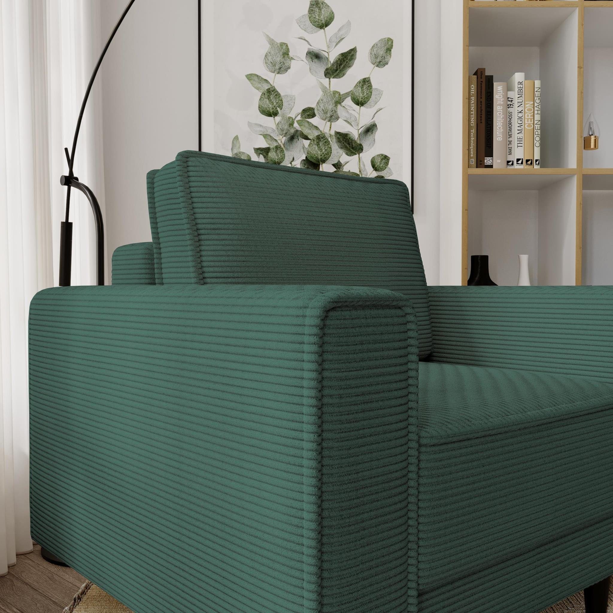 (Grün aus (poso Monte Wellenunterfederung 105x93 Cordstoff, cm Holzbeine), 14) Sessel mit Polstersessel Grün Beautysofa Relaxsessel