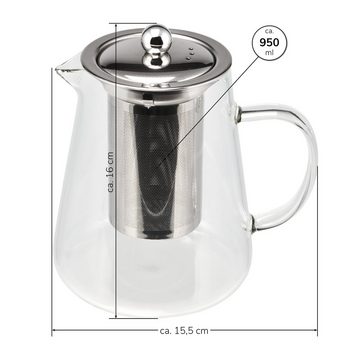 bremermann Teekanne Glas-Teekanne ca. 950 ml Inhalt, Siebeinsatz, Dauersieb, Borosilikat