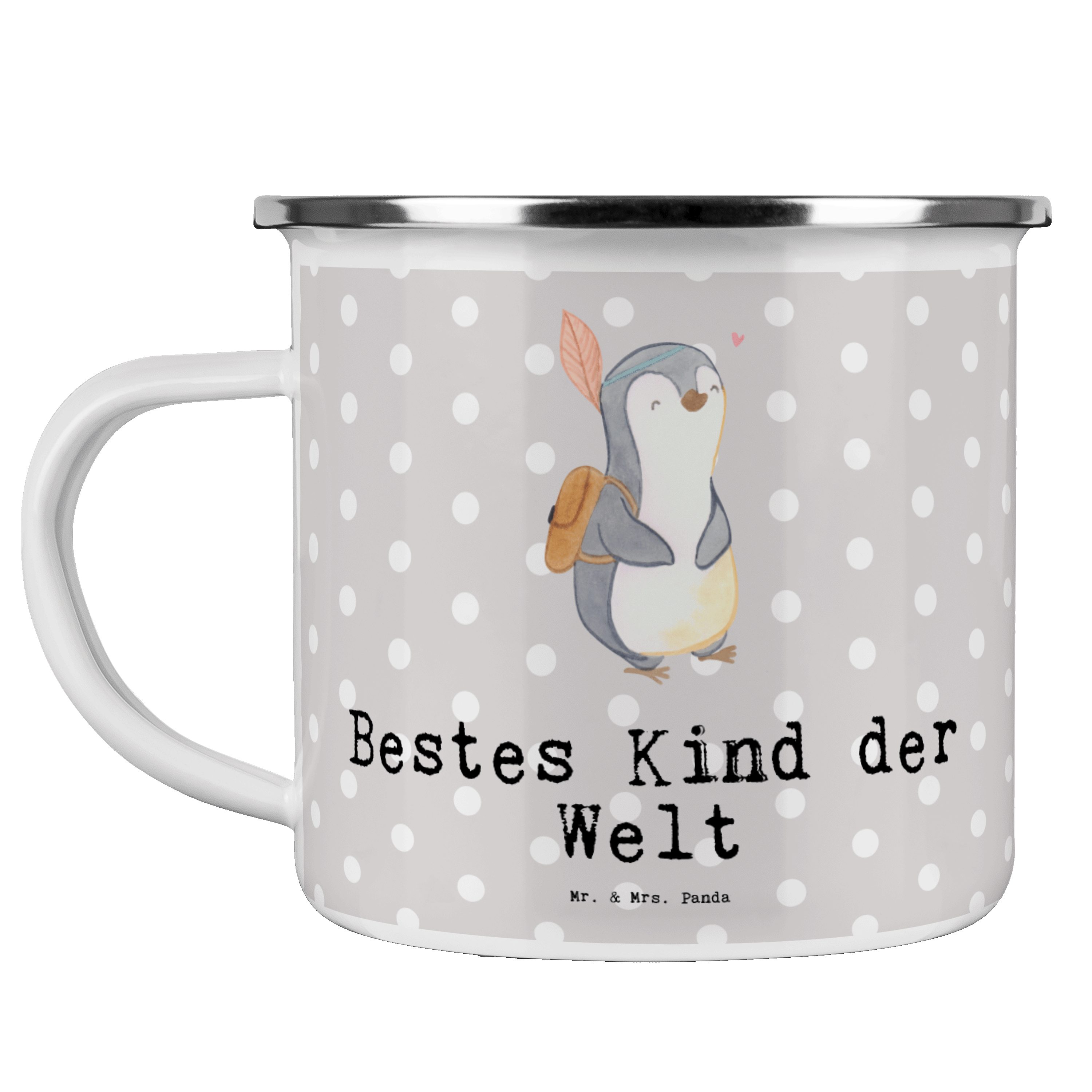 Mr. & Mrs. Panda Becher Pinguin Bestes Kind der Welt - Grau Pastell - Geschenk, Trinkbecher, Emaille